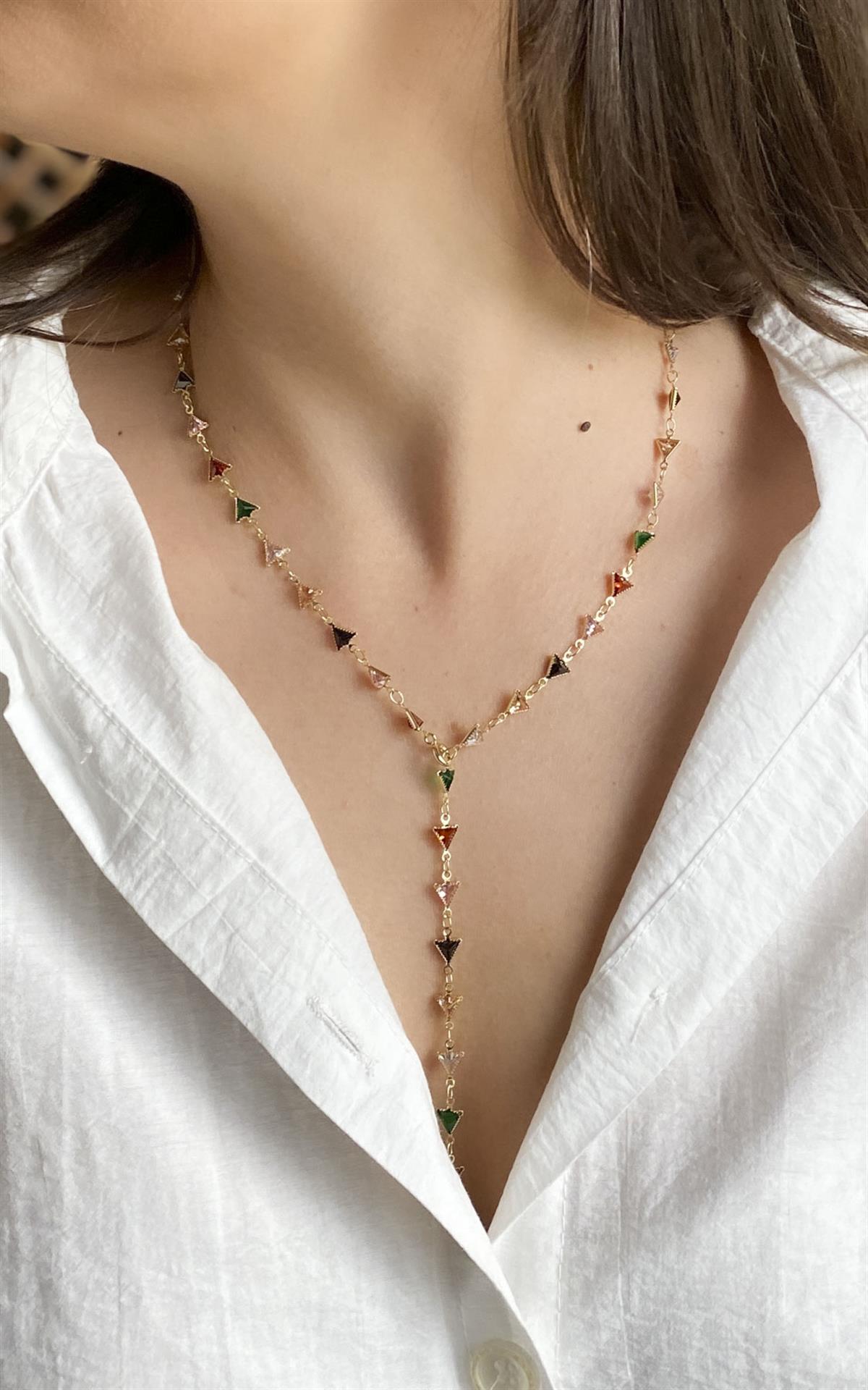 Geometrik Gold Renkli Çelik Y Kolye