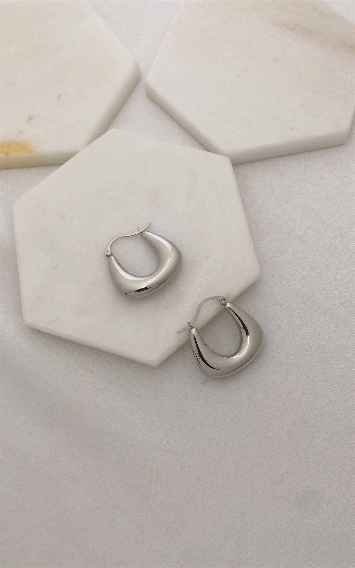 Geometrik Gümüş Halka Küpe