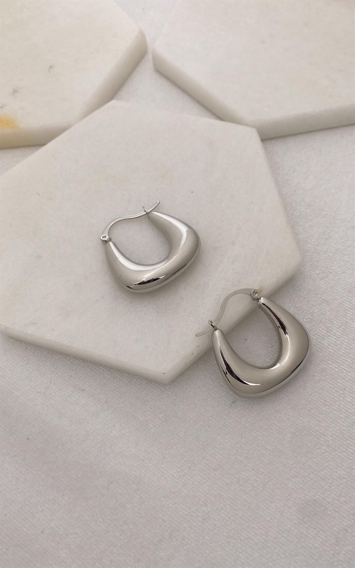 Geometrik Gümüş Halka Küpe