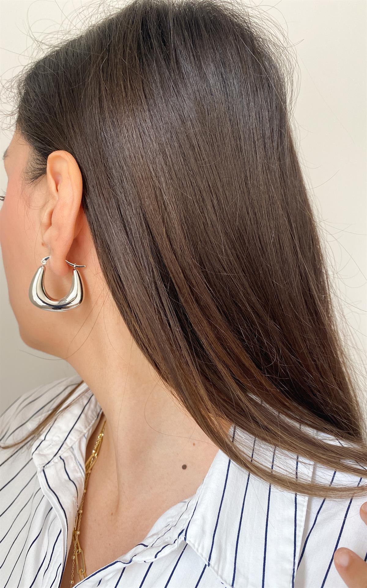 Geometrik Gümüş Halka Küpe