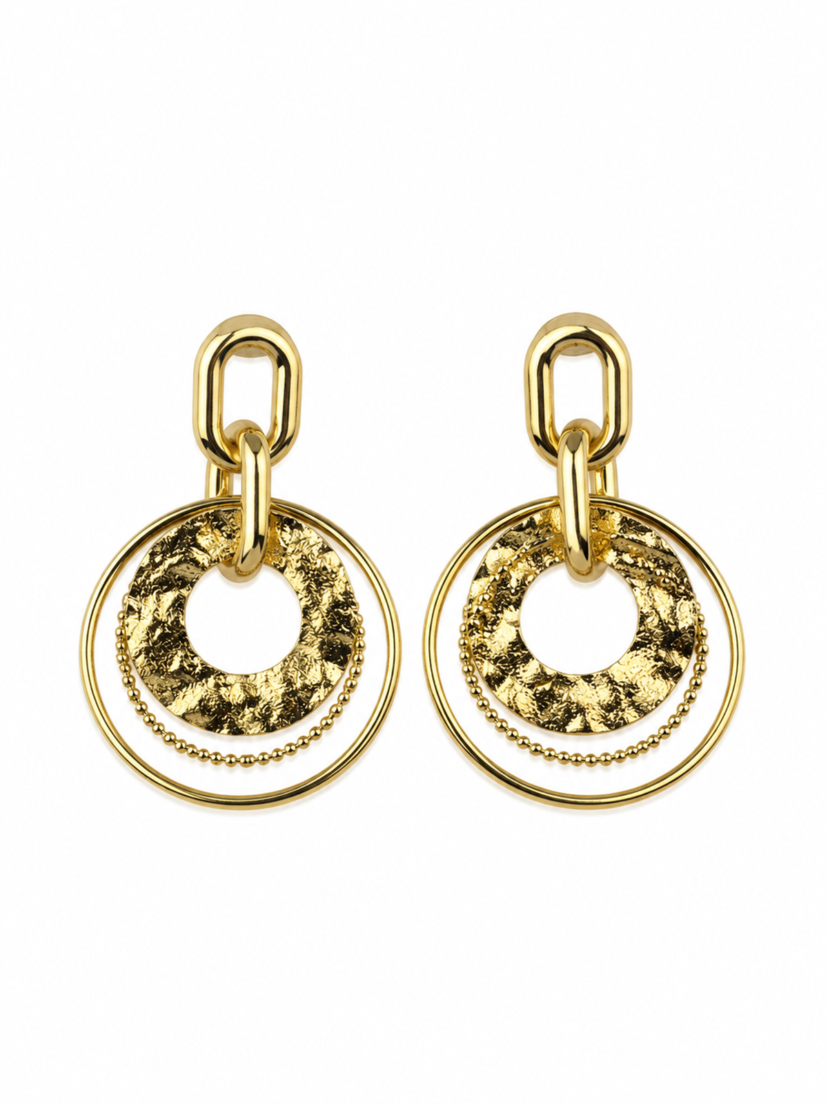 Geometrik Halka Formlu Gold Küpe