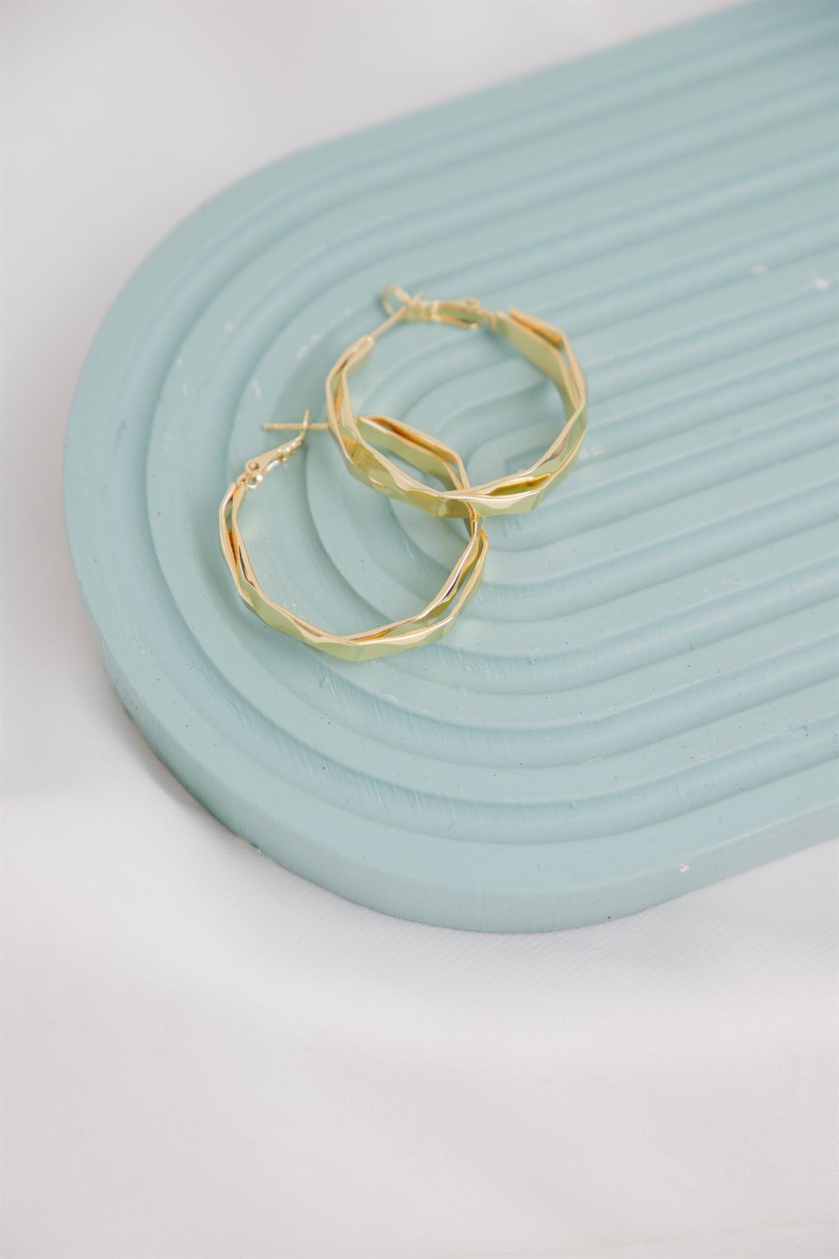 Geometrik Sarmal 3cm Gold Halka Küpe