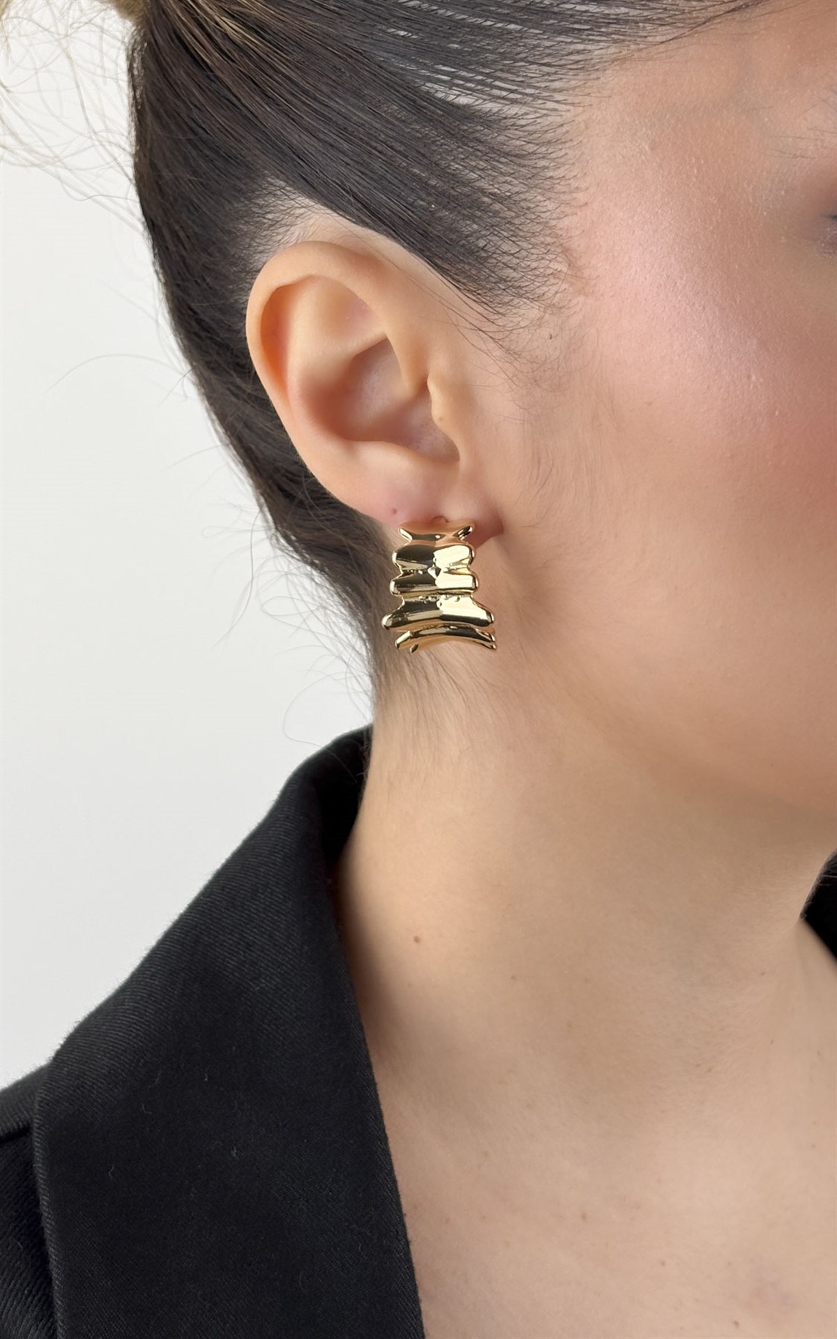 Geometrik Şerit Yarım Halka Küpe