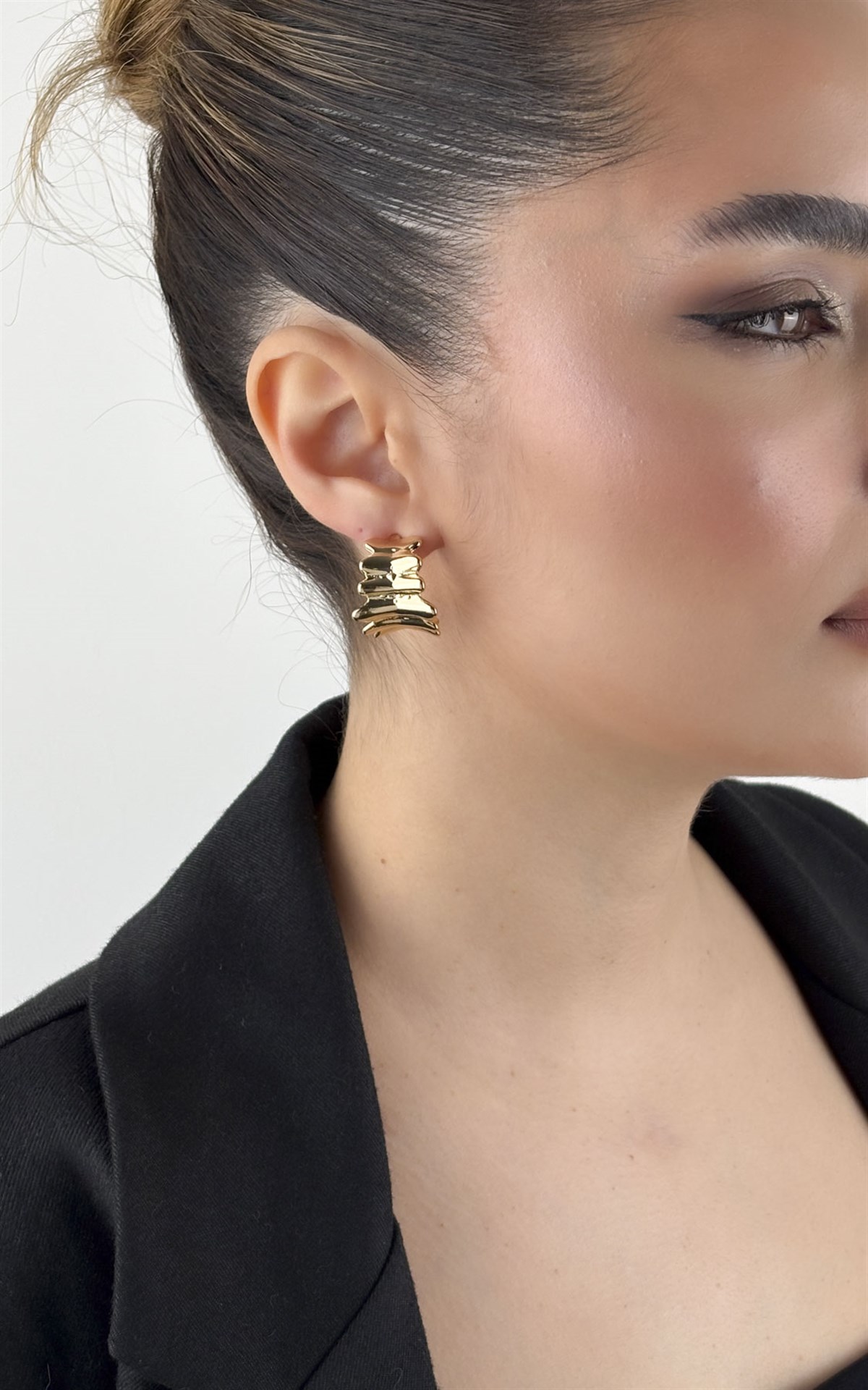 Geometrik Şerit Yarım Halka Küpe