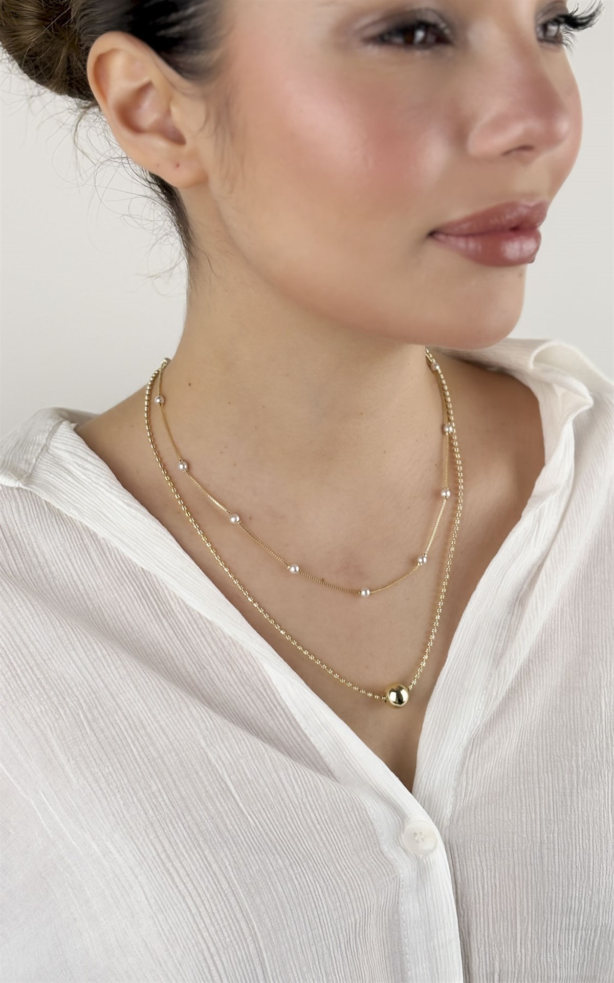 Gold Topçuk Figürlü İnci Sıralı Kolye