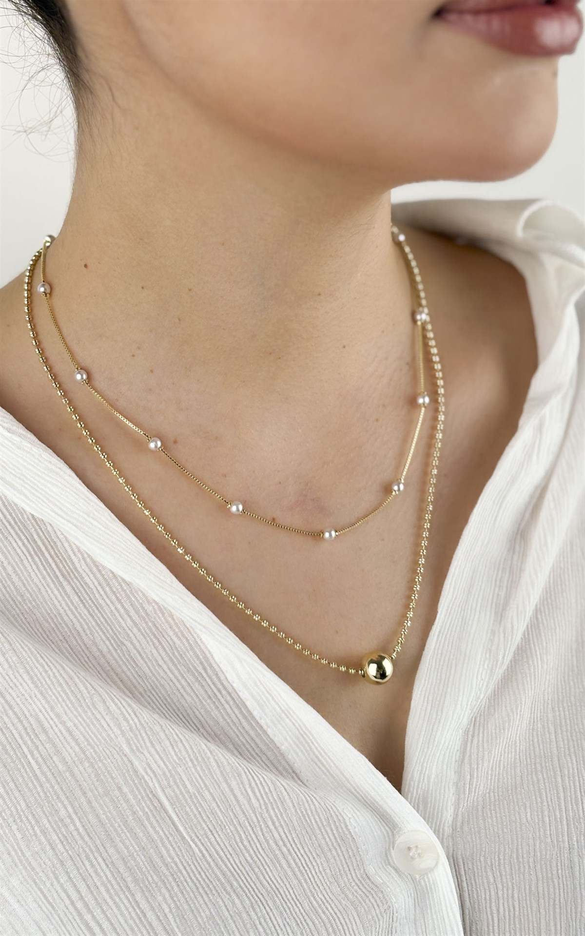 Gold Topçuk Figürlü İnci Sıralı Kolye