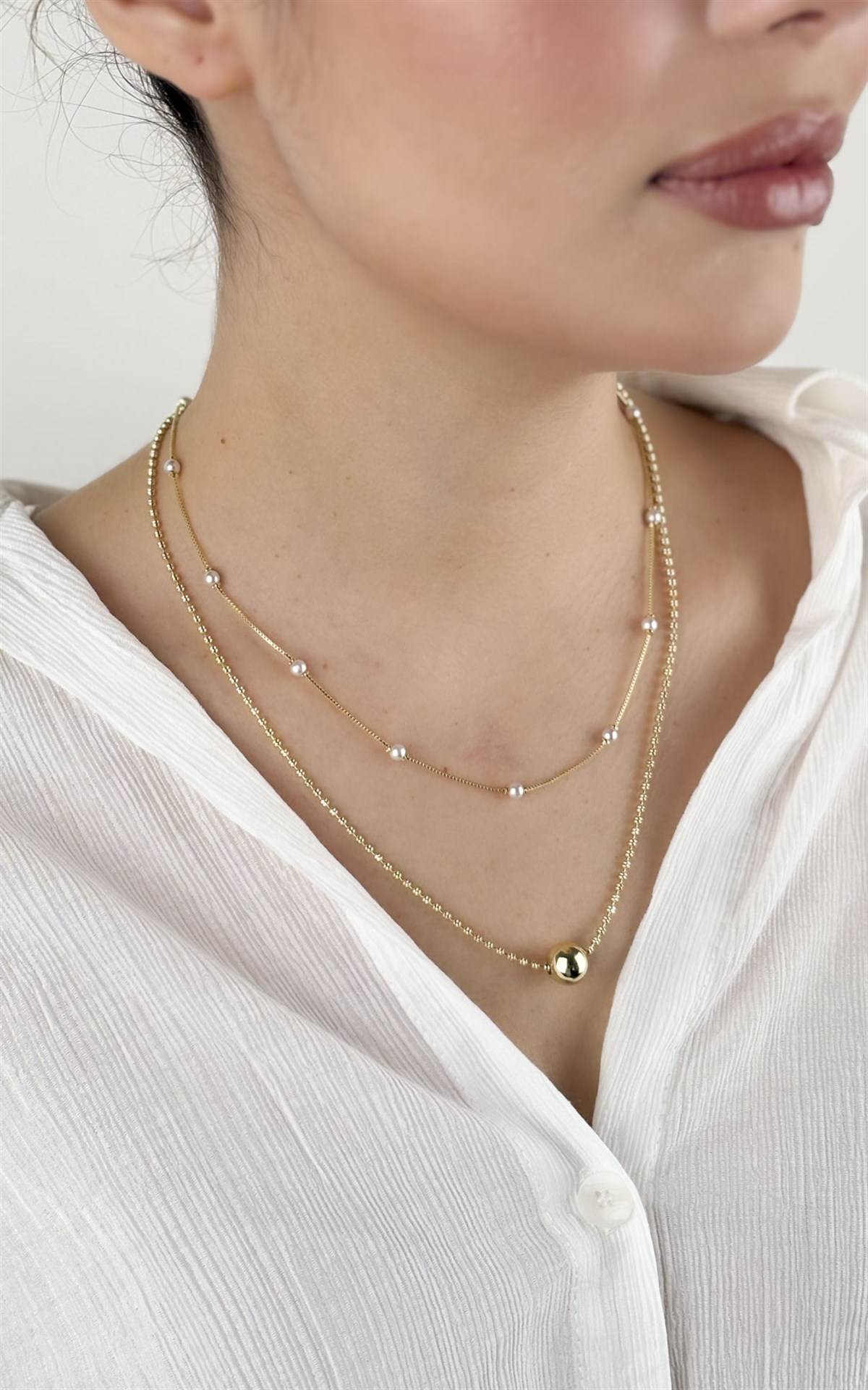 Gold Topçuk Figürlü İnci Sıralı Kolye