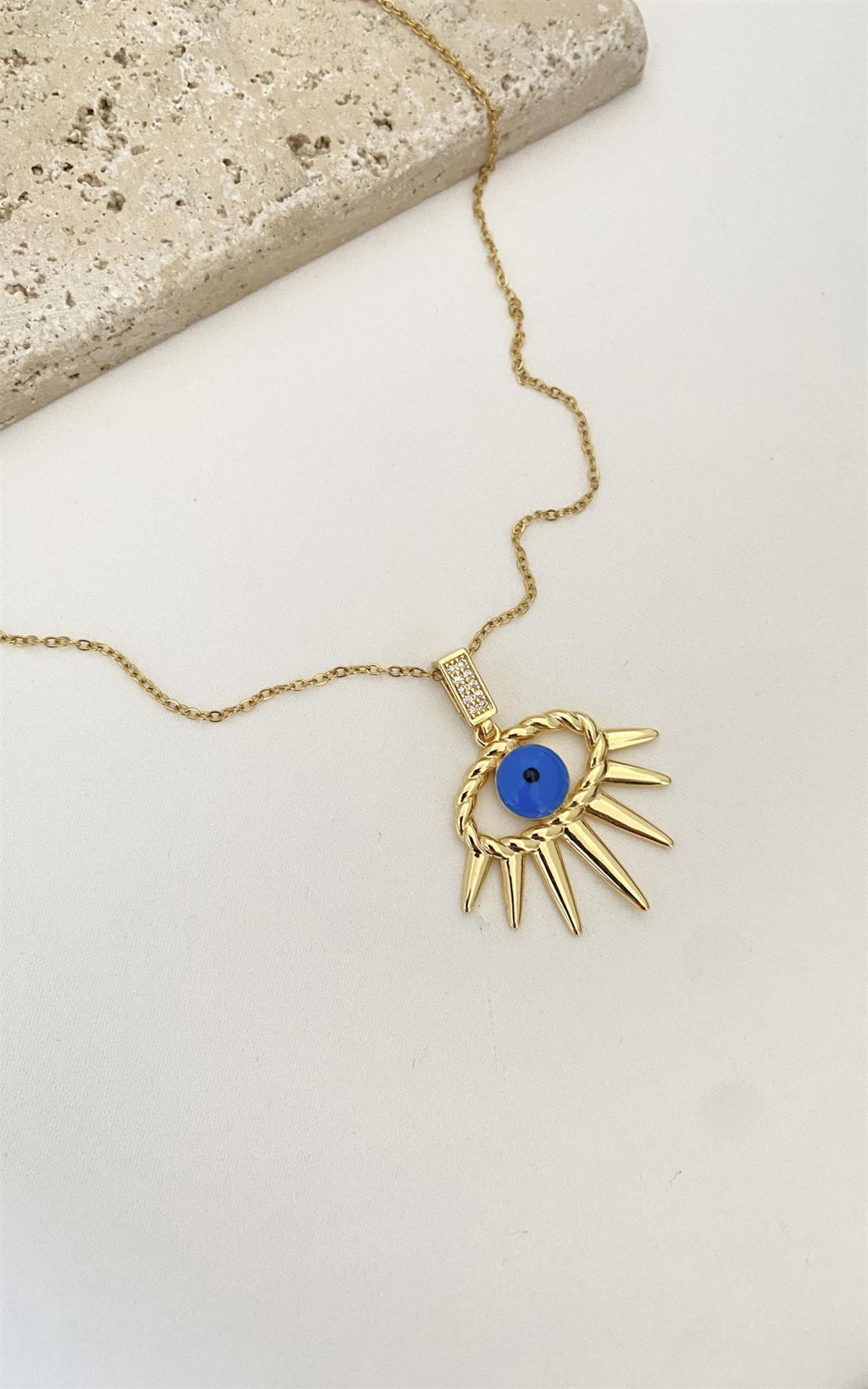 Göz Figürlü Gold Çelik Kolye