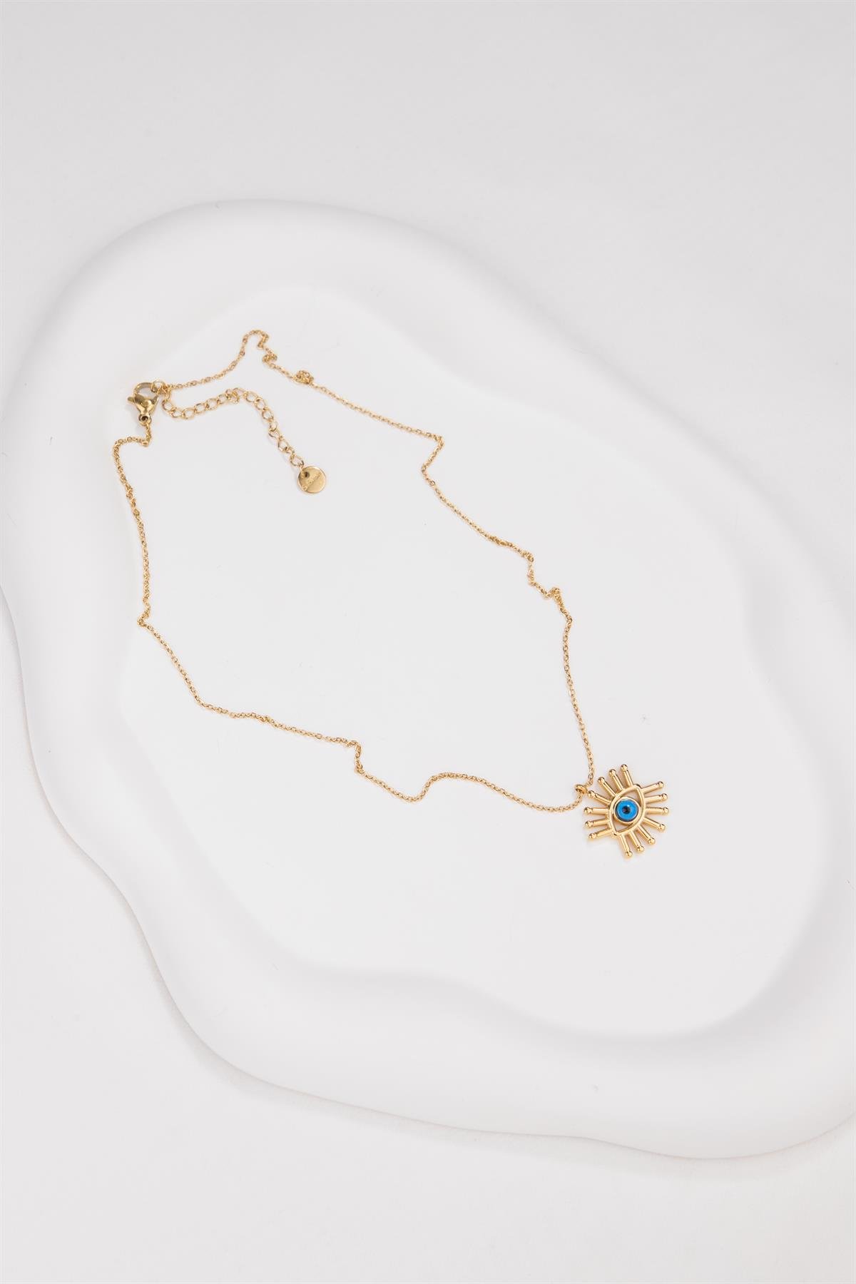 Göz Figürlü Gold Çelik Kolye