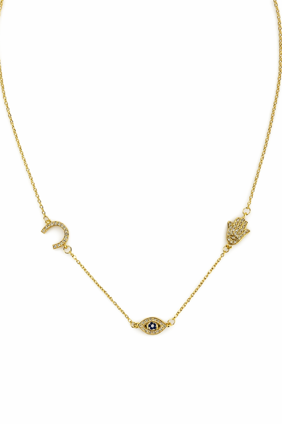 Göz ve El Figürlü Zincir Kolye