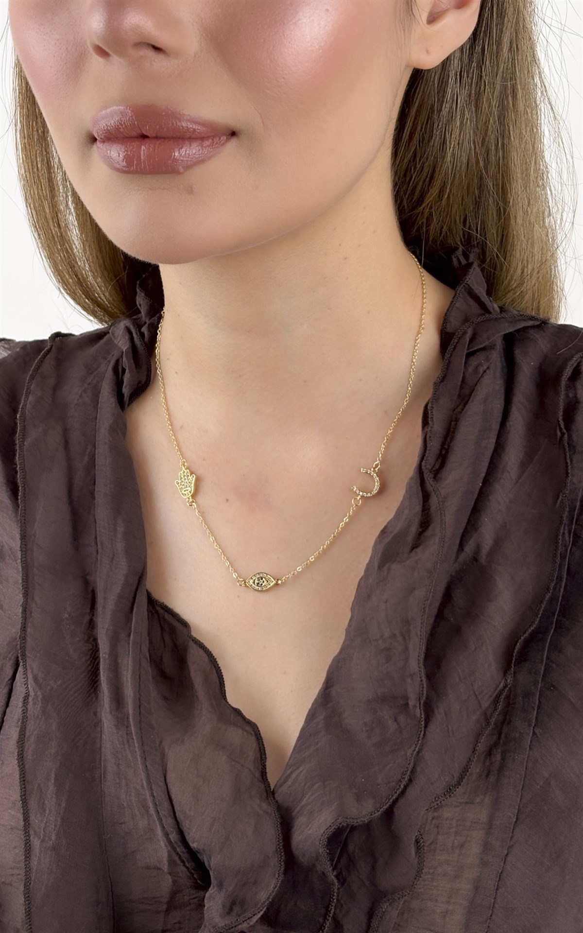 Göz ve El Figürlü Zincir Kolye