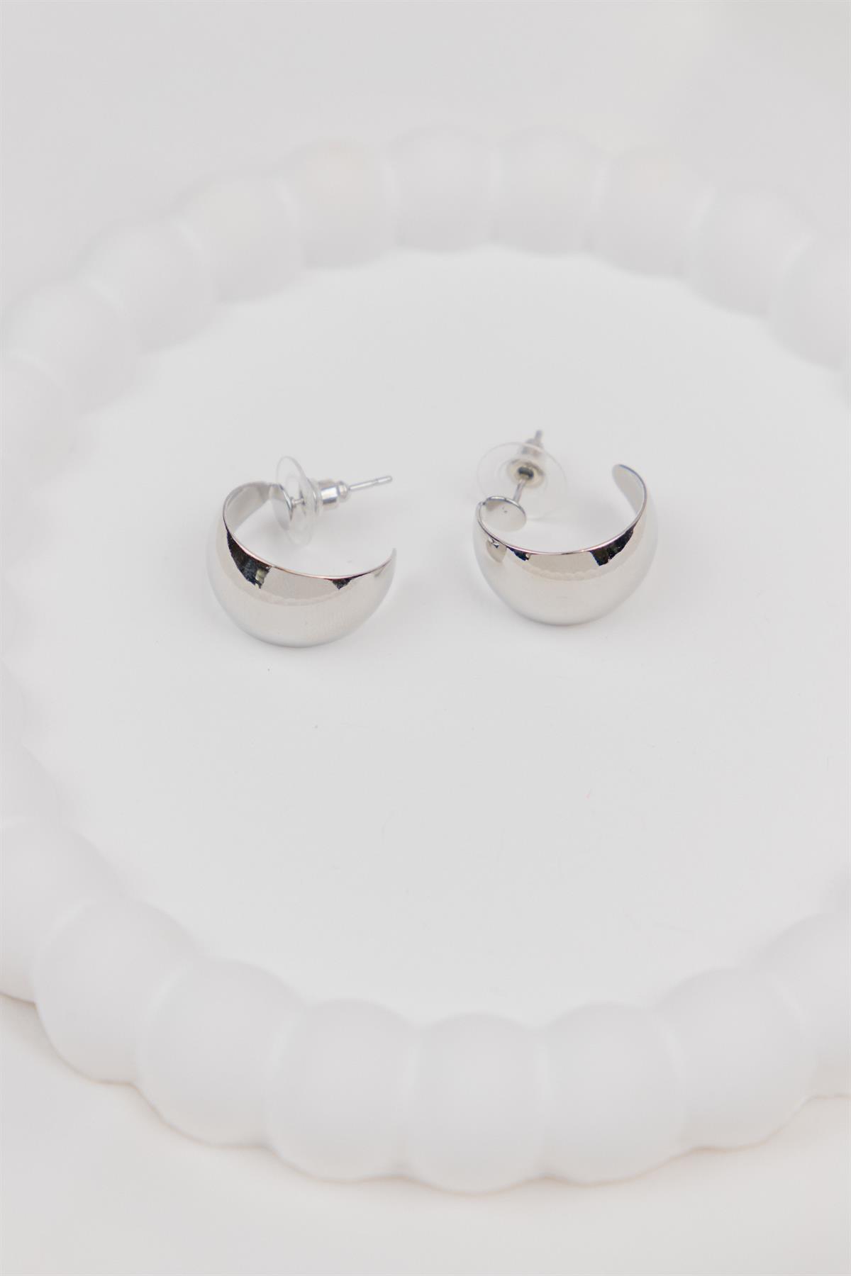 Gümüş Yarım Halka Küpe