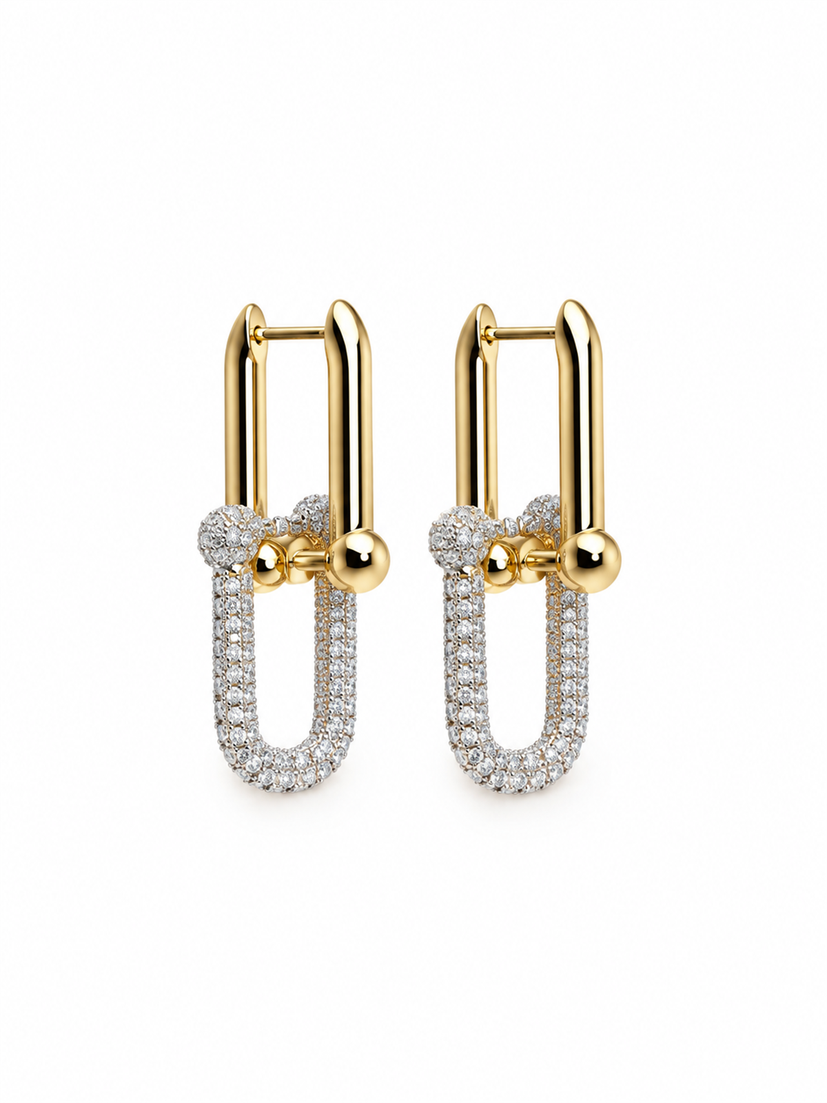 İç İçe Geçmeli Taşlı Gold Silver Halka Küpe