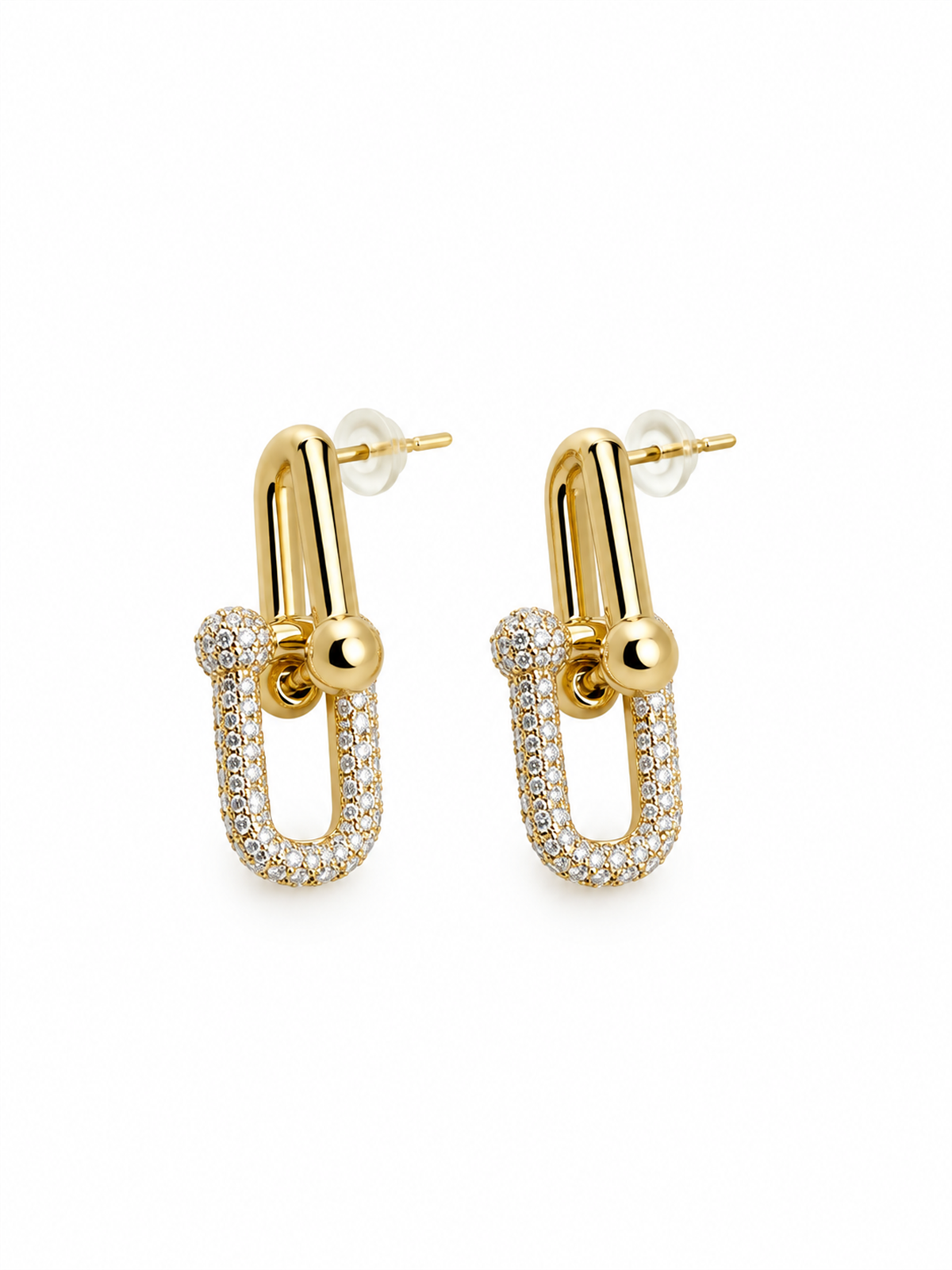 İç İçe Geçmeli Zirkon Taşlı Gold Küpe