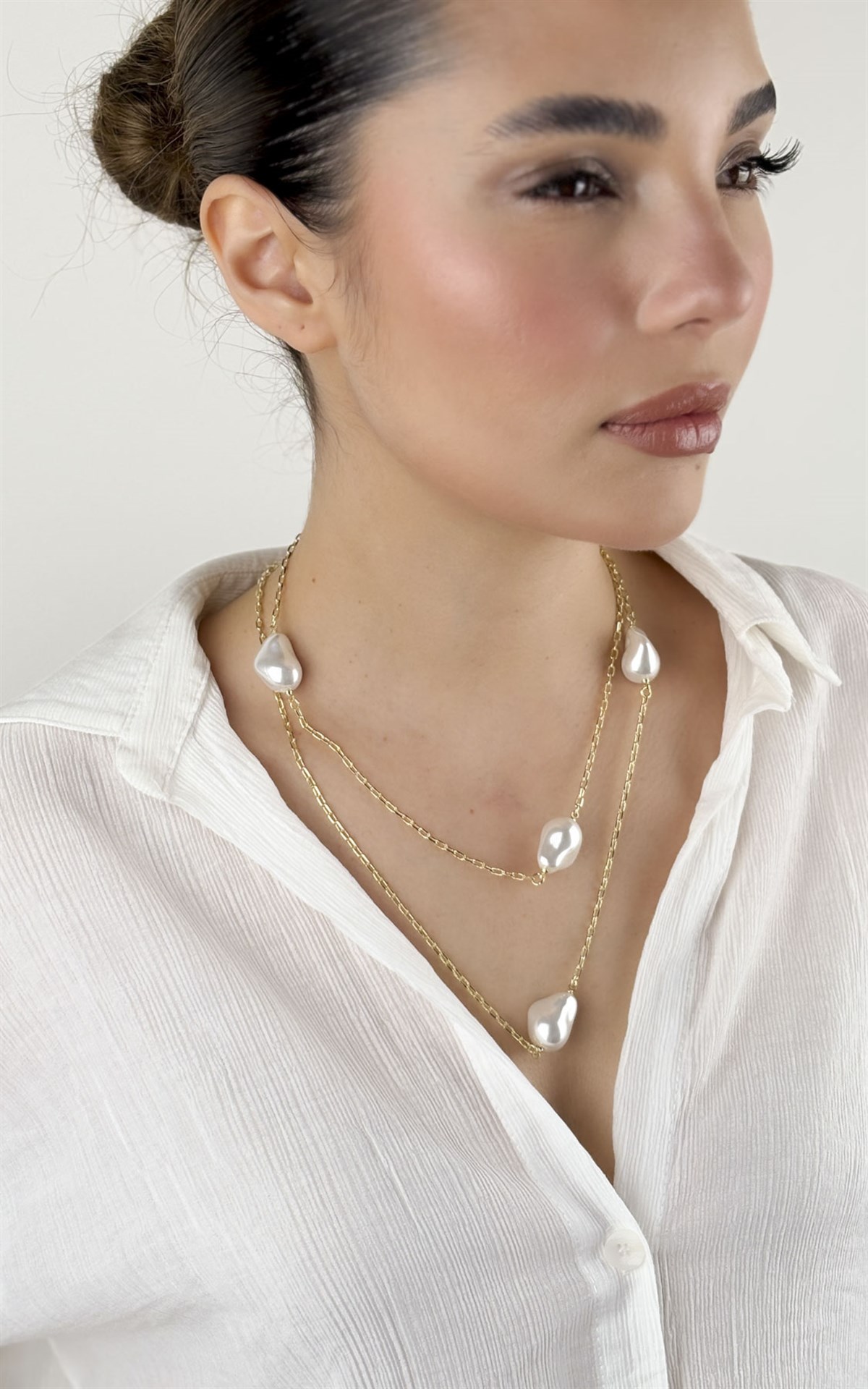 İnci Sıralı Zincir Kolye