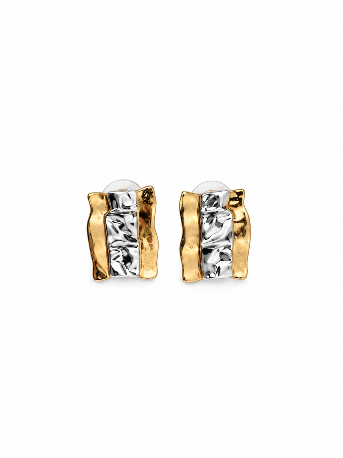 Kabartma Dokulu Mat Silver Gold Küpe