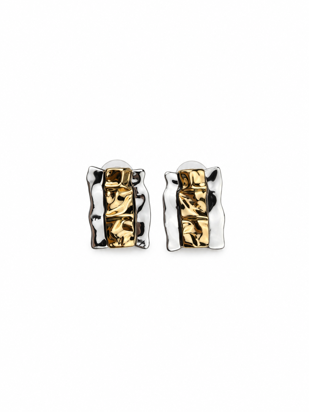 Kabartma Dokulu Silver Gold Küpe