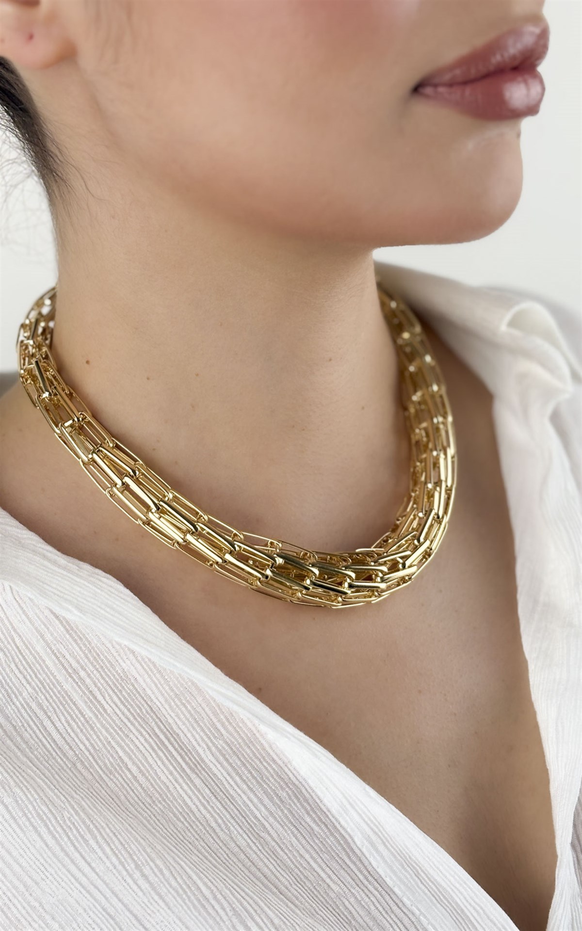 Kalın Zincir Tasarım Gold Kolye