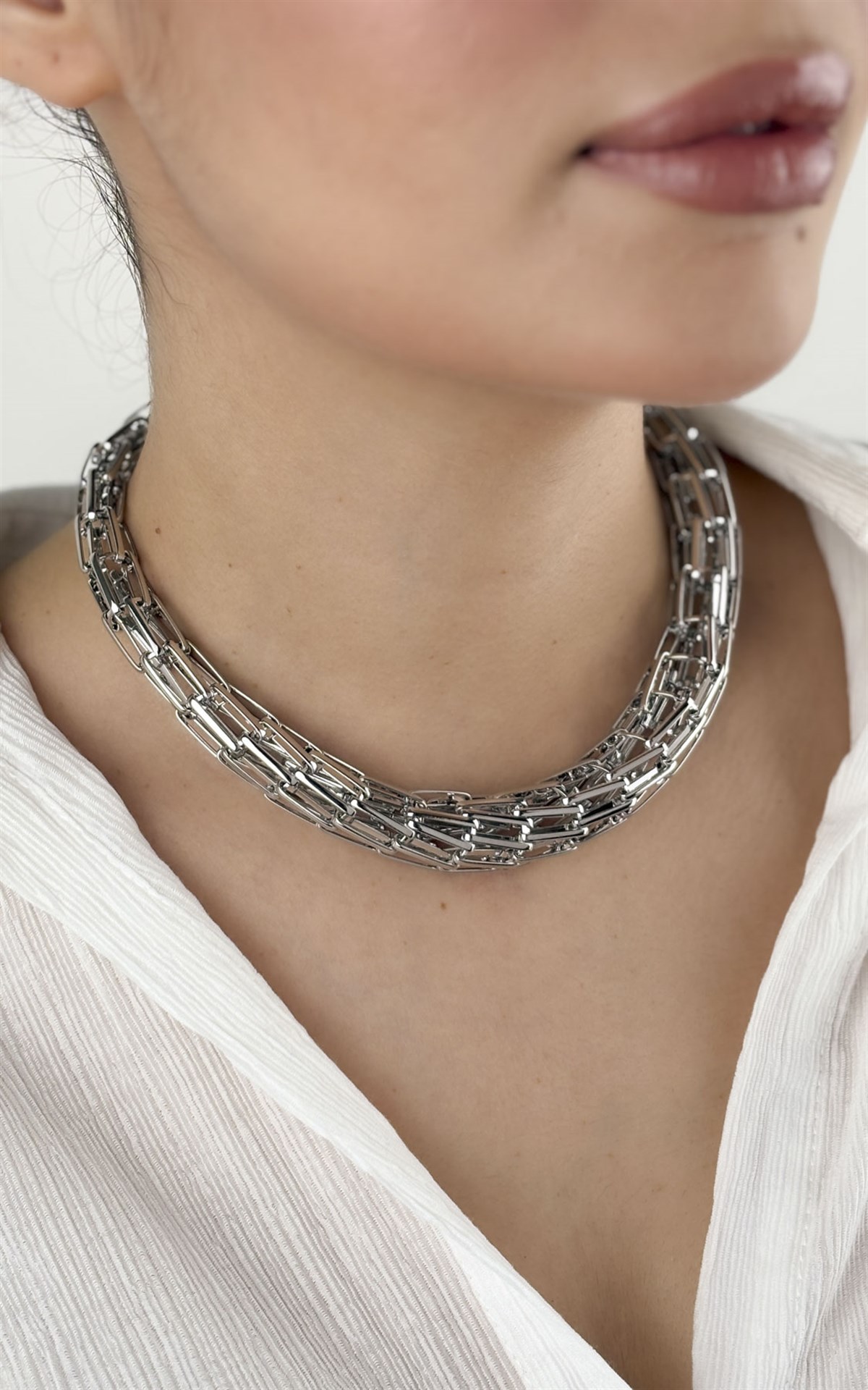 Kalın Zincir Tasarım Gümüş Kolye