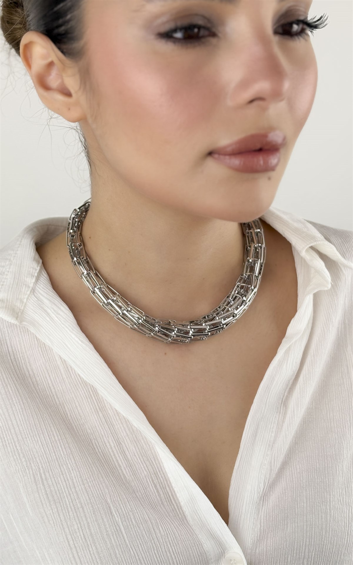 Kalın Zincir Tasarım Gümüş Kolye