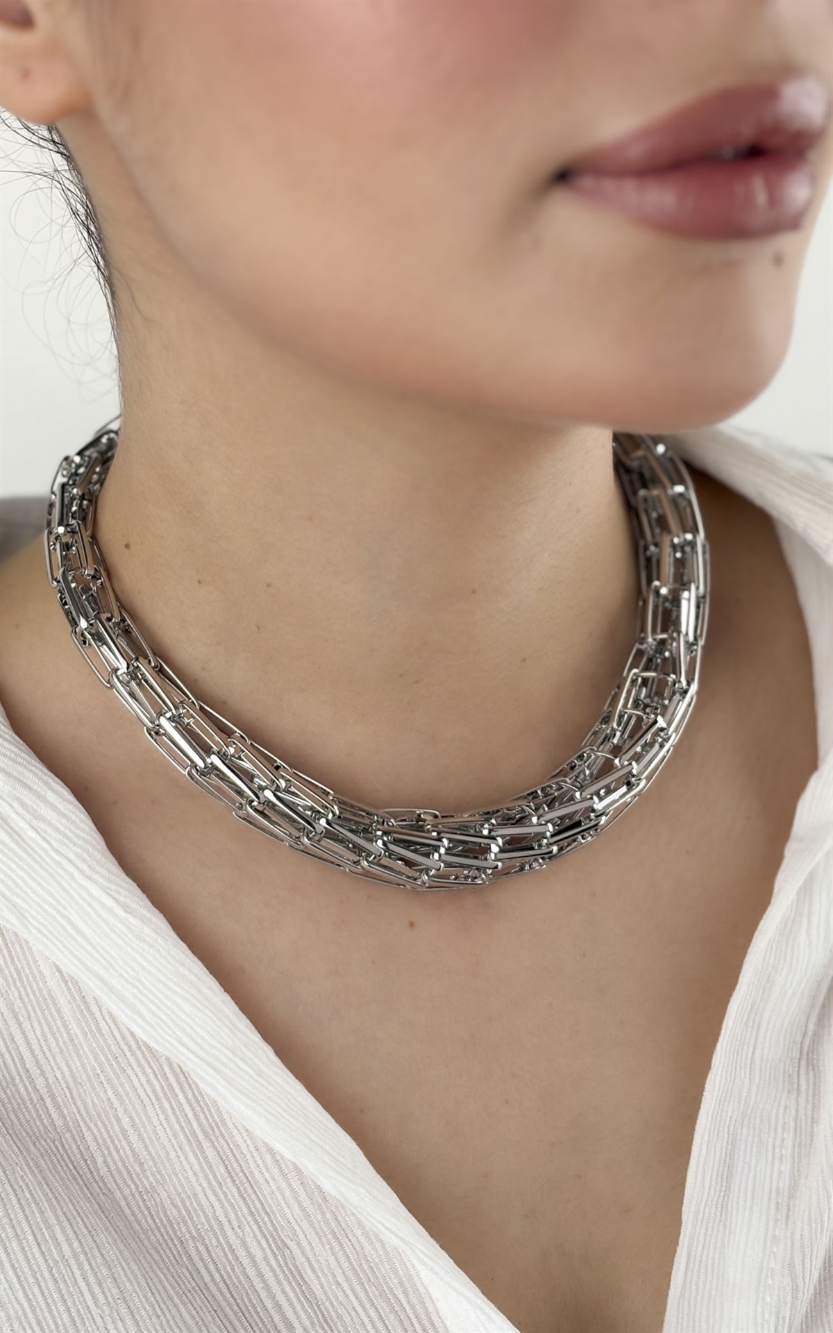 Kalın Zincir Tasarım Gümüş Kolye