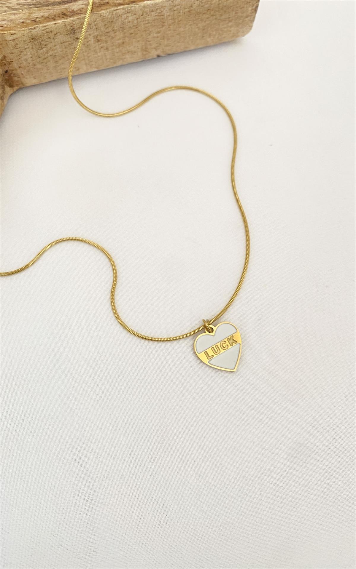 Kalp Figürlü Beyaz Gold Çelik Kolye