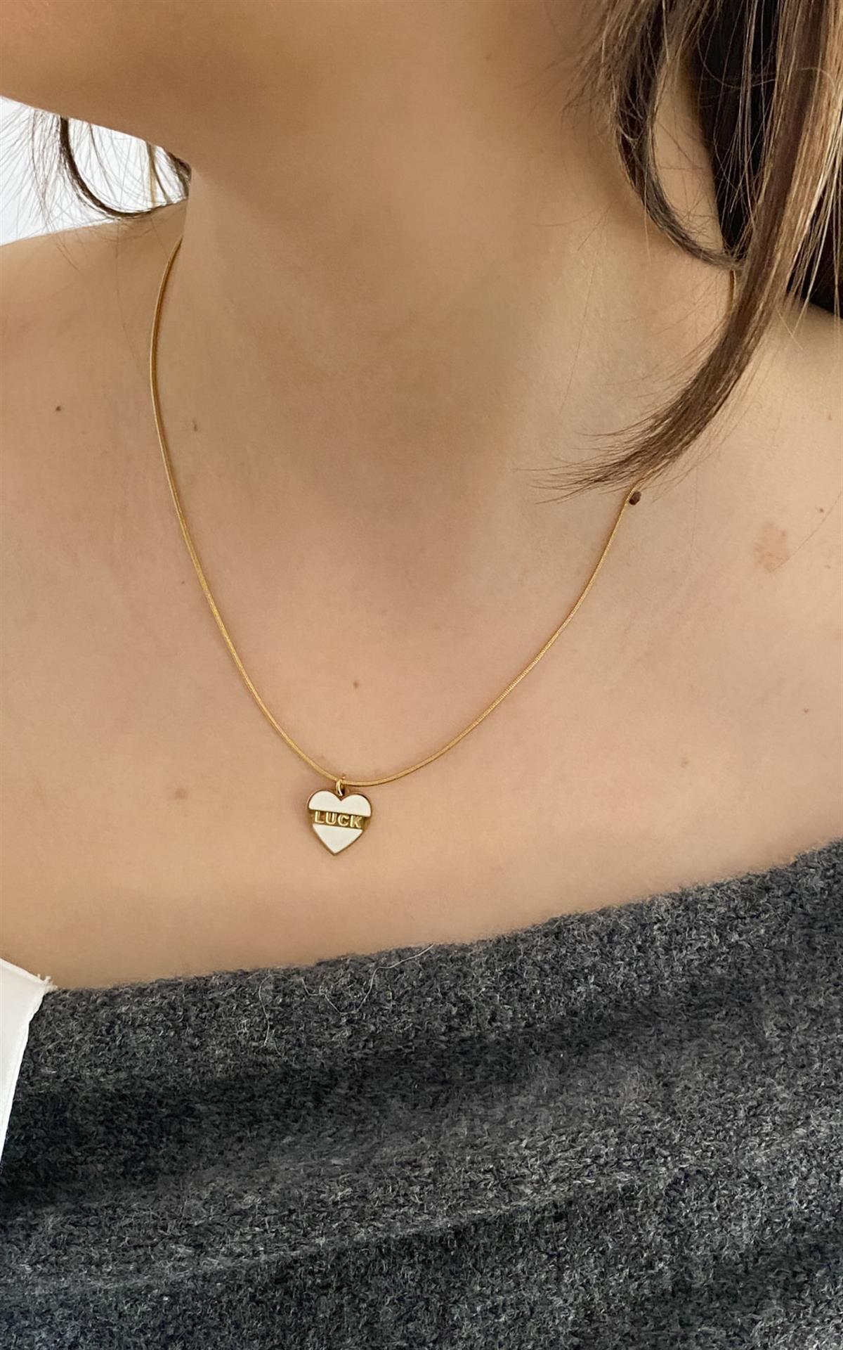 Kalp Figürlü Beyaz Gold Çelik Kolye