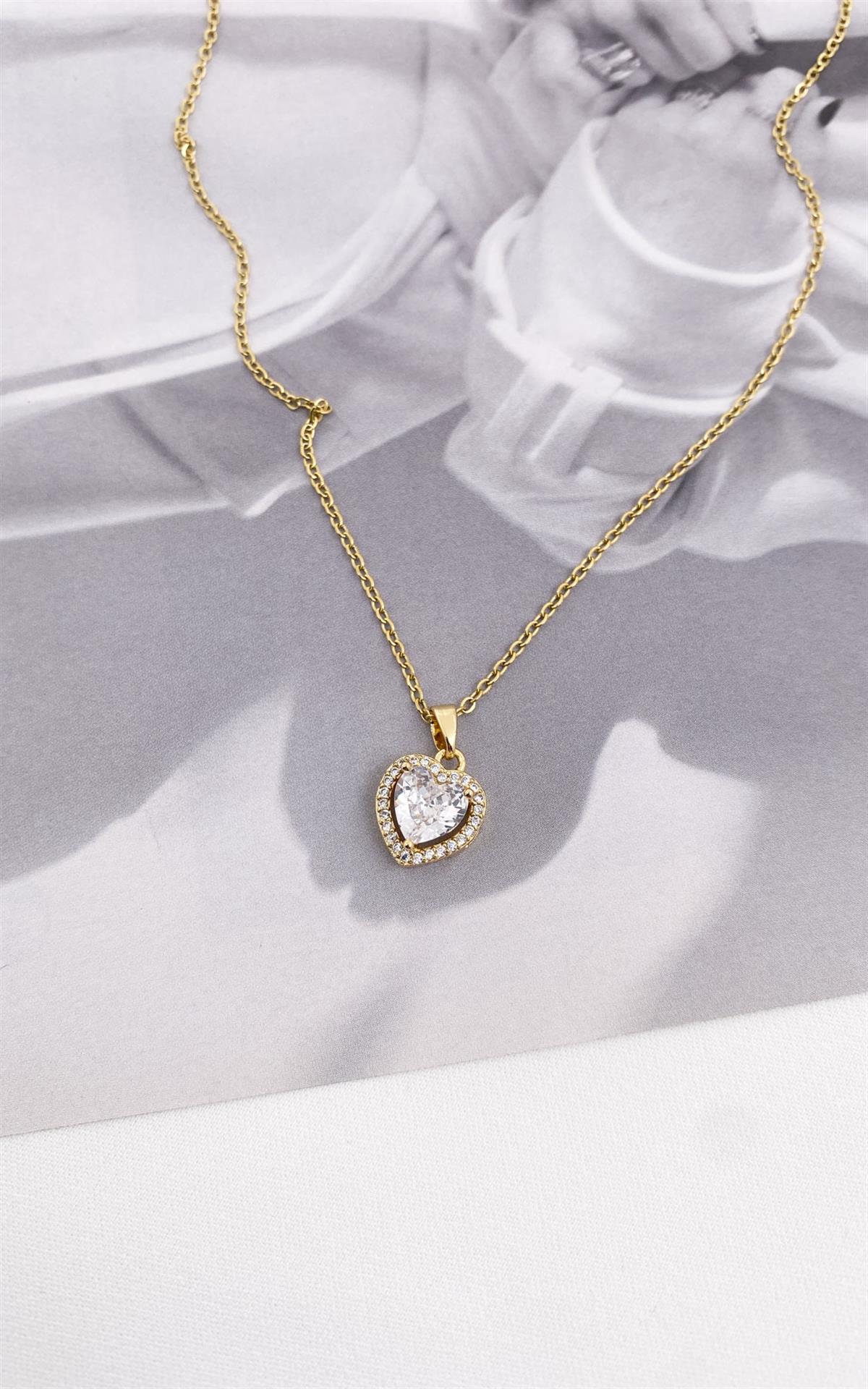 Kalp Figürlü Gold Beyaz Çelik Kolye