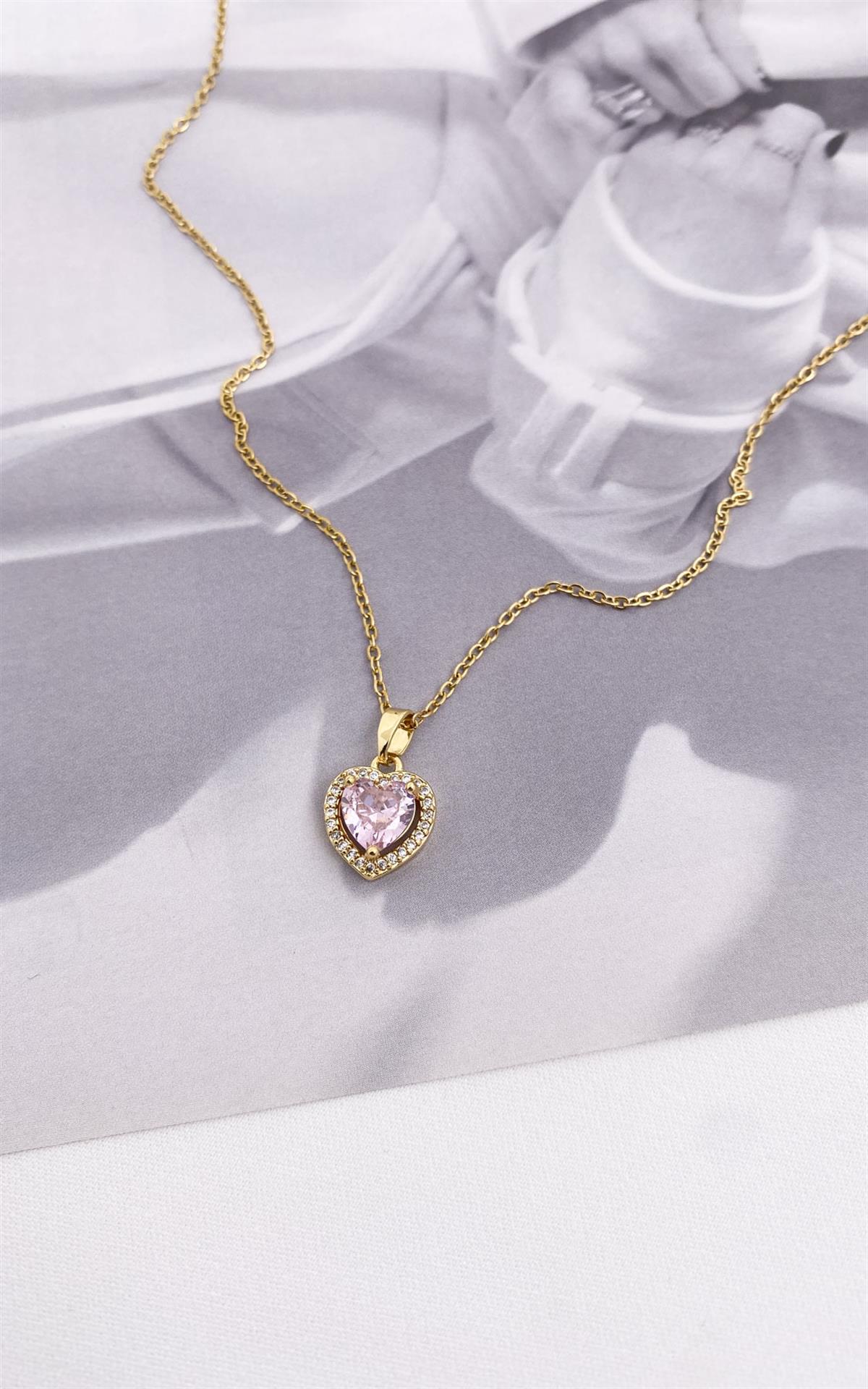 Kalp Figürlü Gold Pembe Çelik Kolye