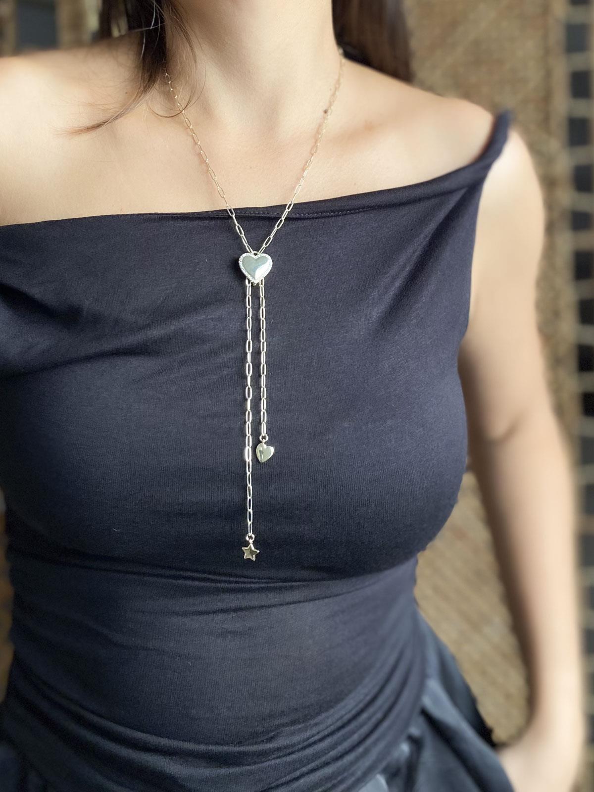 Kalp Figürlü Oval Zincir Gold Y Kolye