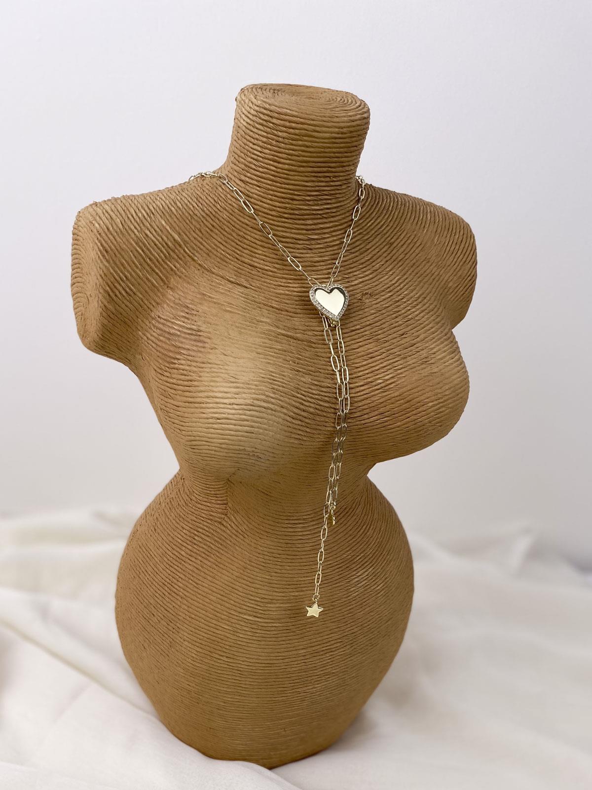 Kalp Figürlü Oval Zincir Gold Y Kolye