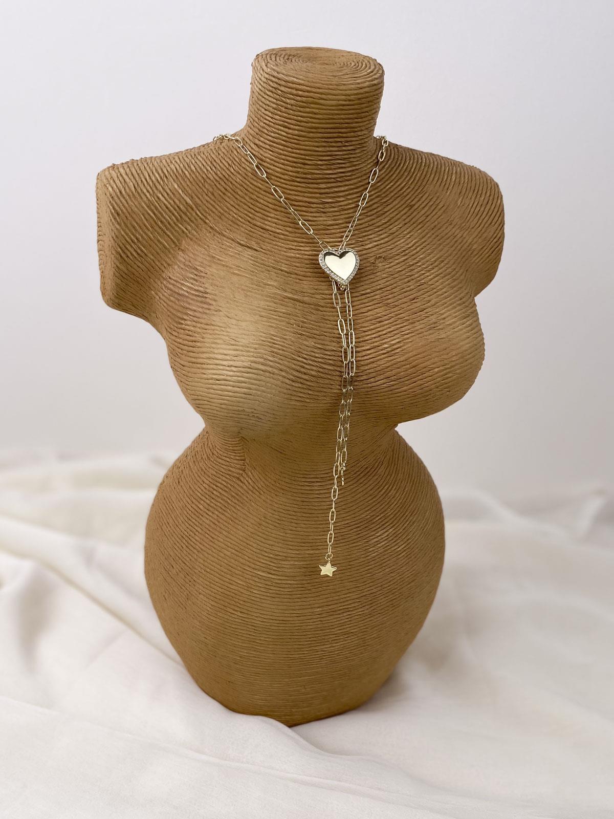 Kalp Figürlü Oval Zincir Gold Y Kolye