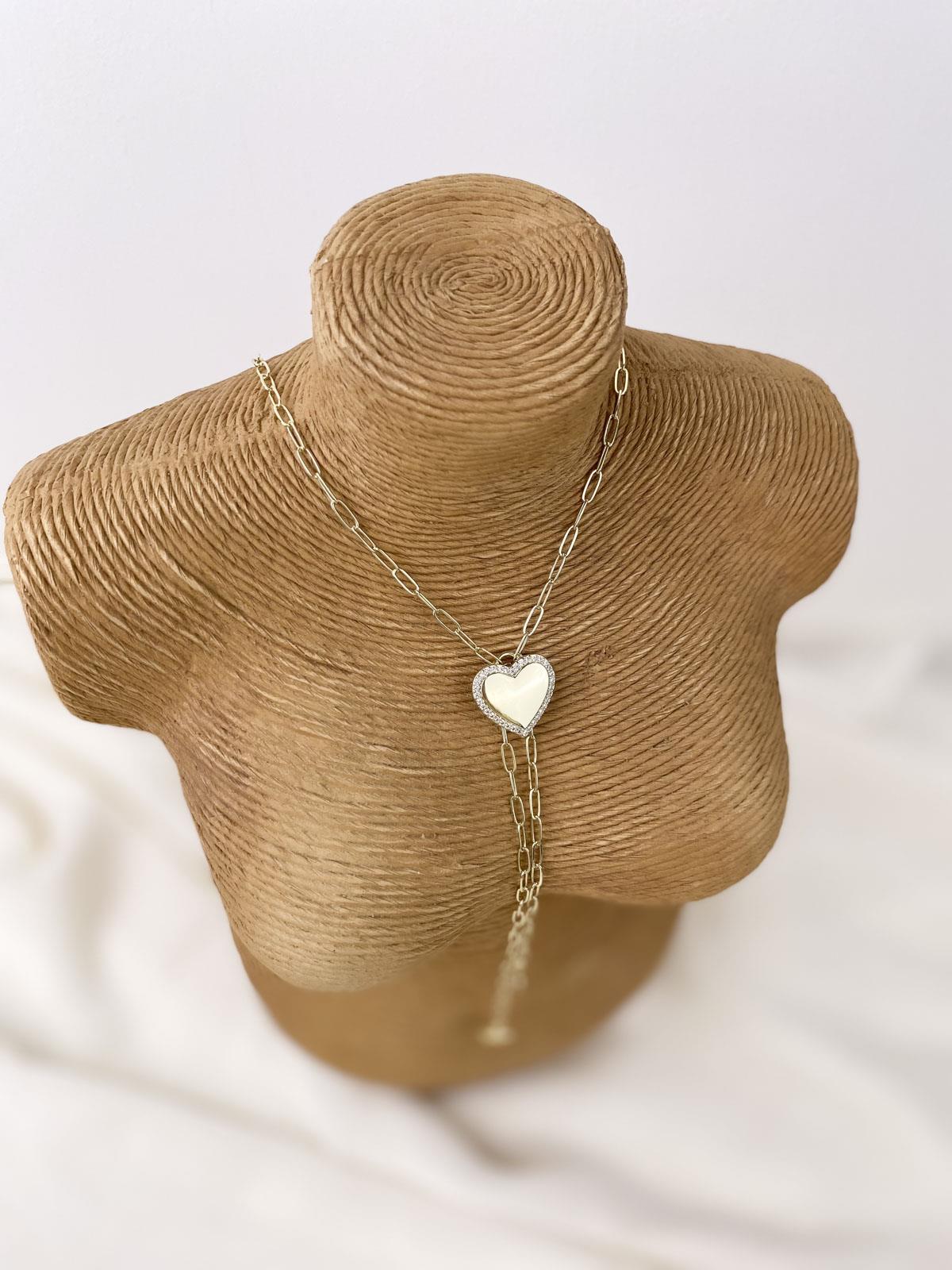 Kalp Figürlü Oval Zincir Gold Y Kolye