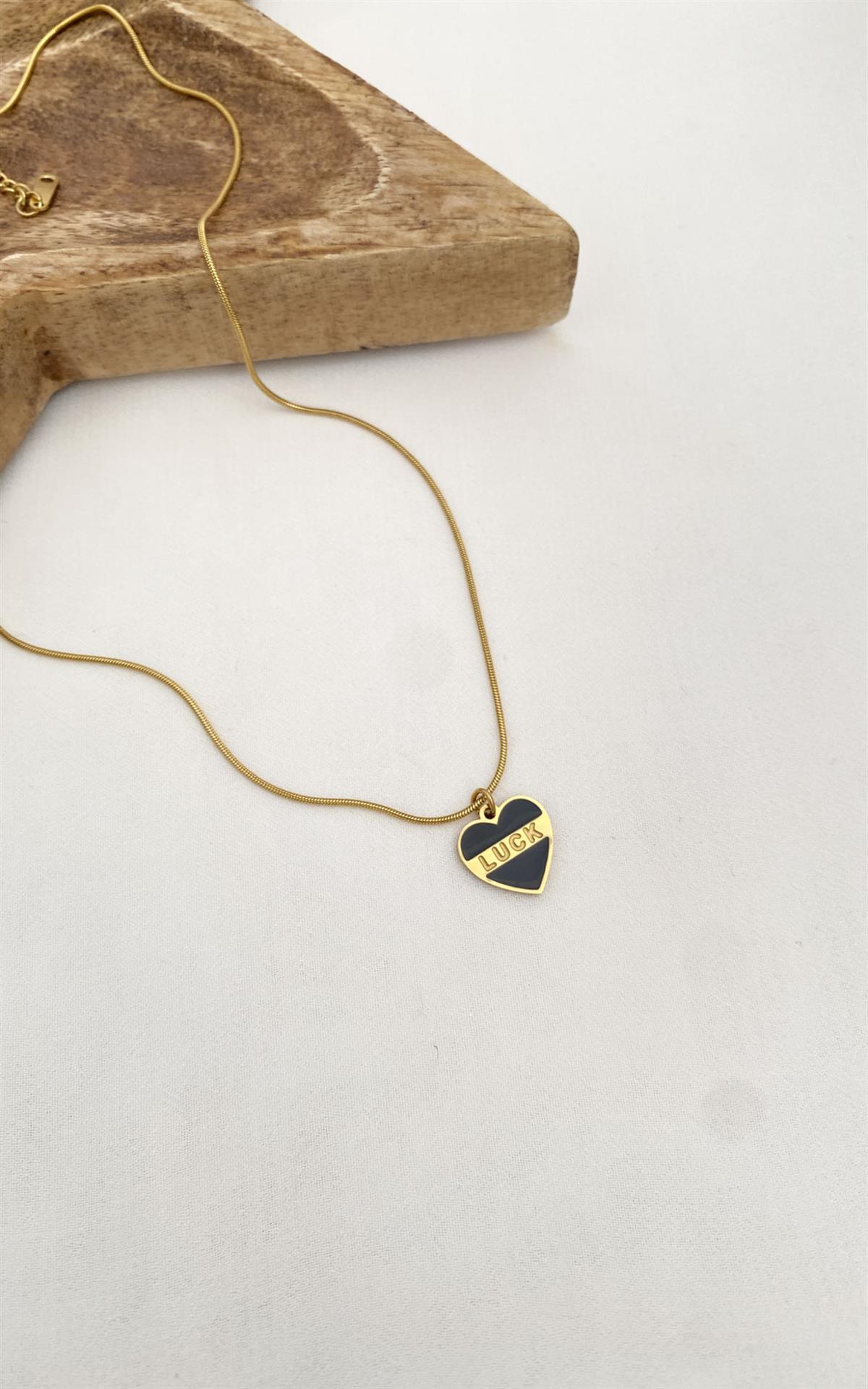 Kalp Figürlü Siyah Gold Çelik Kolye