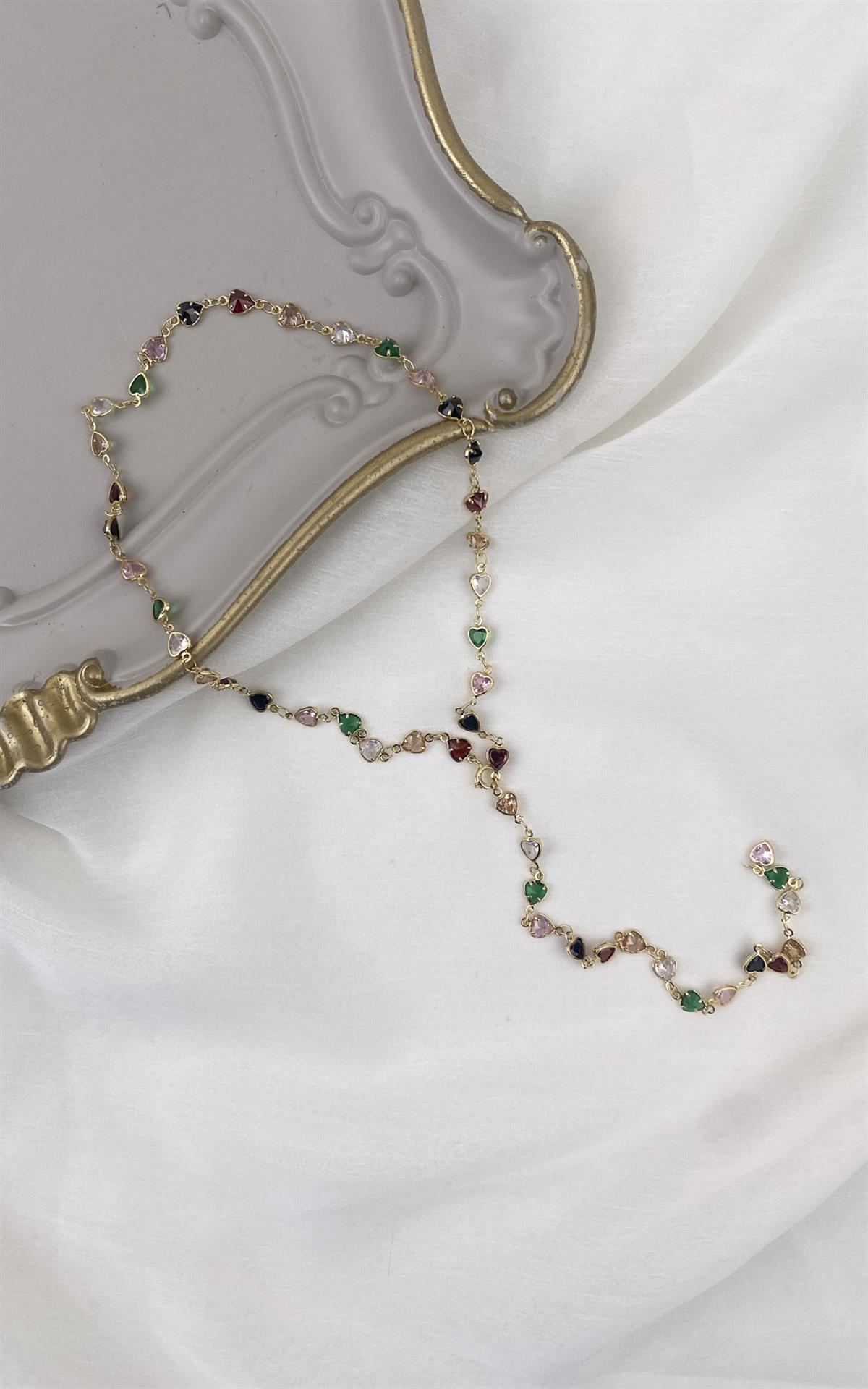 Kalp Sıralı Gold Renkli Çellik Y Kolye