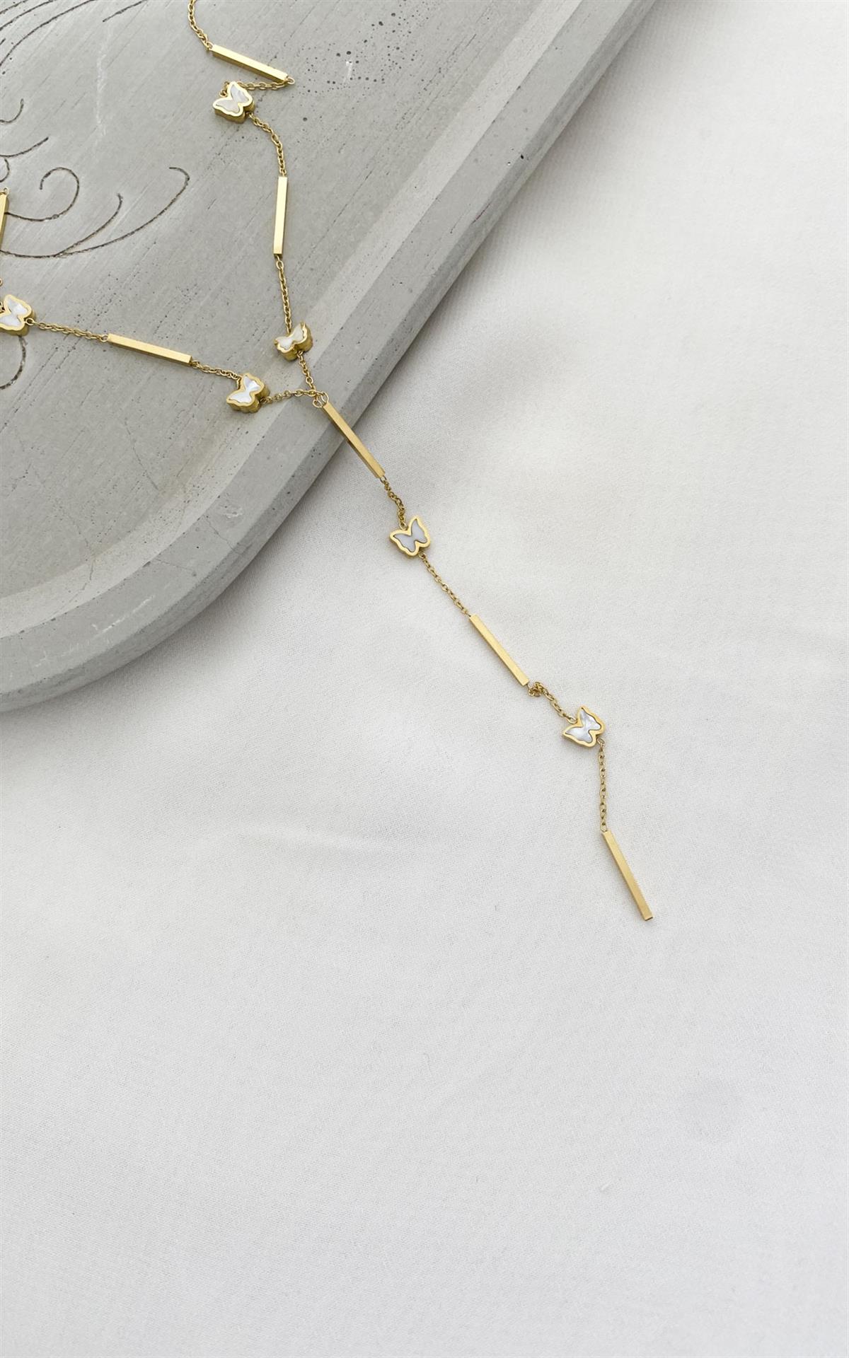 Kelebek Figürlü Gold Çelik Kolye