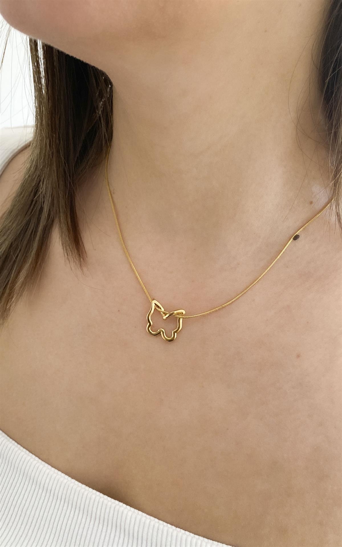 Kelebek Figürlü Gold Çelik Kolye