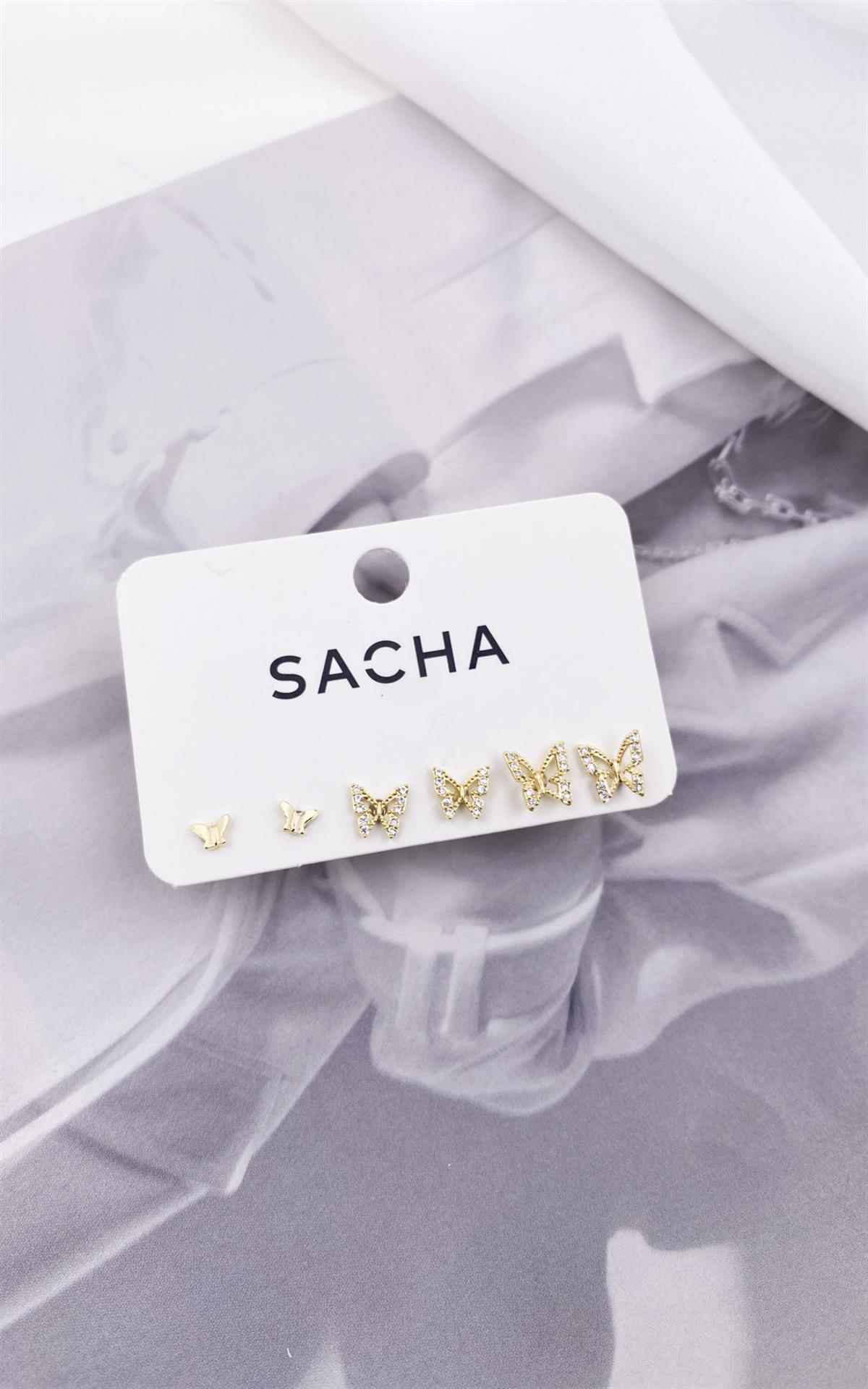 Kelebek Figürlü Gold Set Küpe