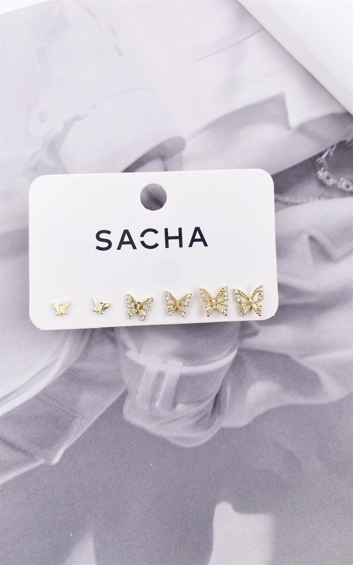 Kelebek Figürlü Gold Set Küpe