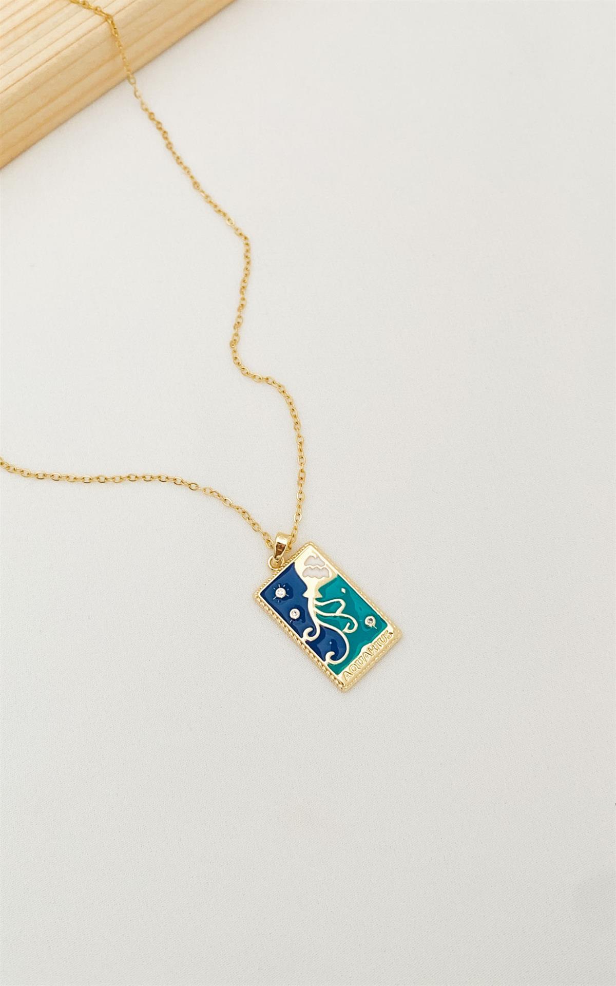 Kova Burç Gold Çelik Kolye