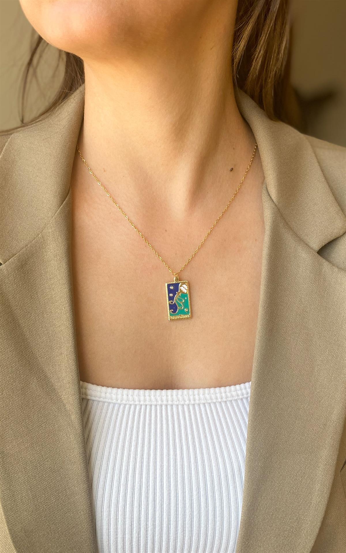 Kova Burç Gold Çelik Kolye