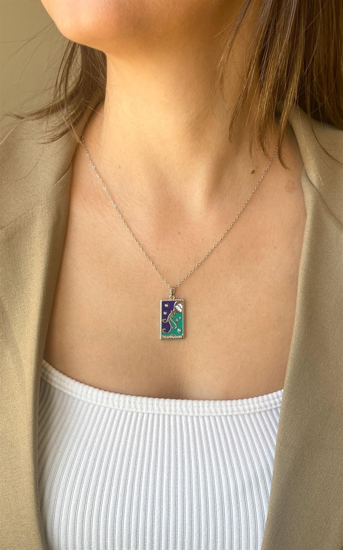 Kova Burç Gümüş Çelik Kolye