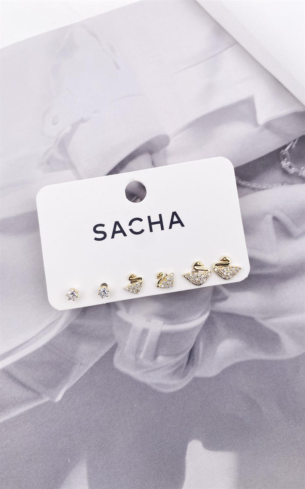 Kugu Figürlü Gold Set Küpe