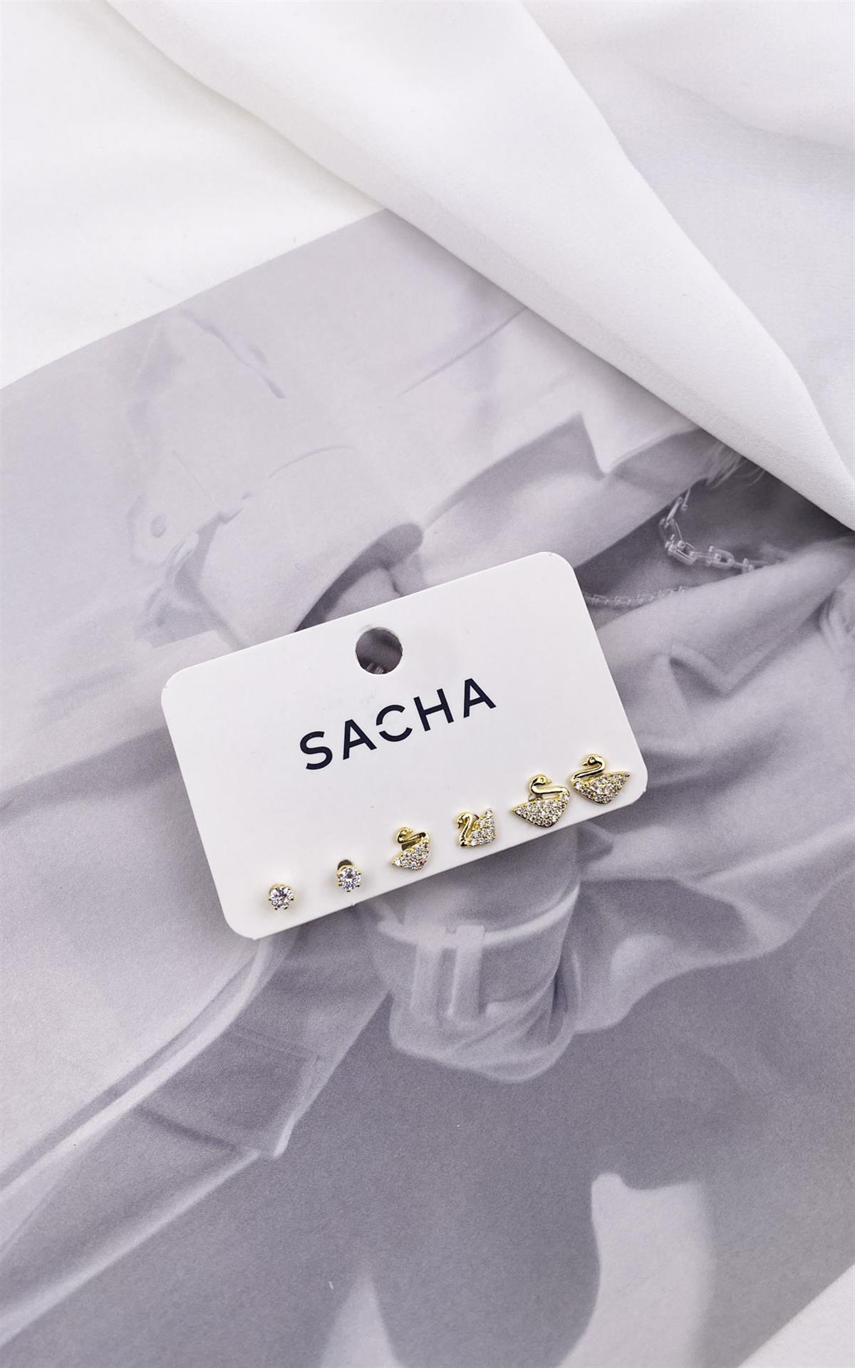 Kugu Figürlü Gold Set Küpe