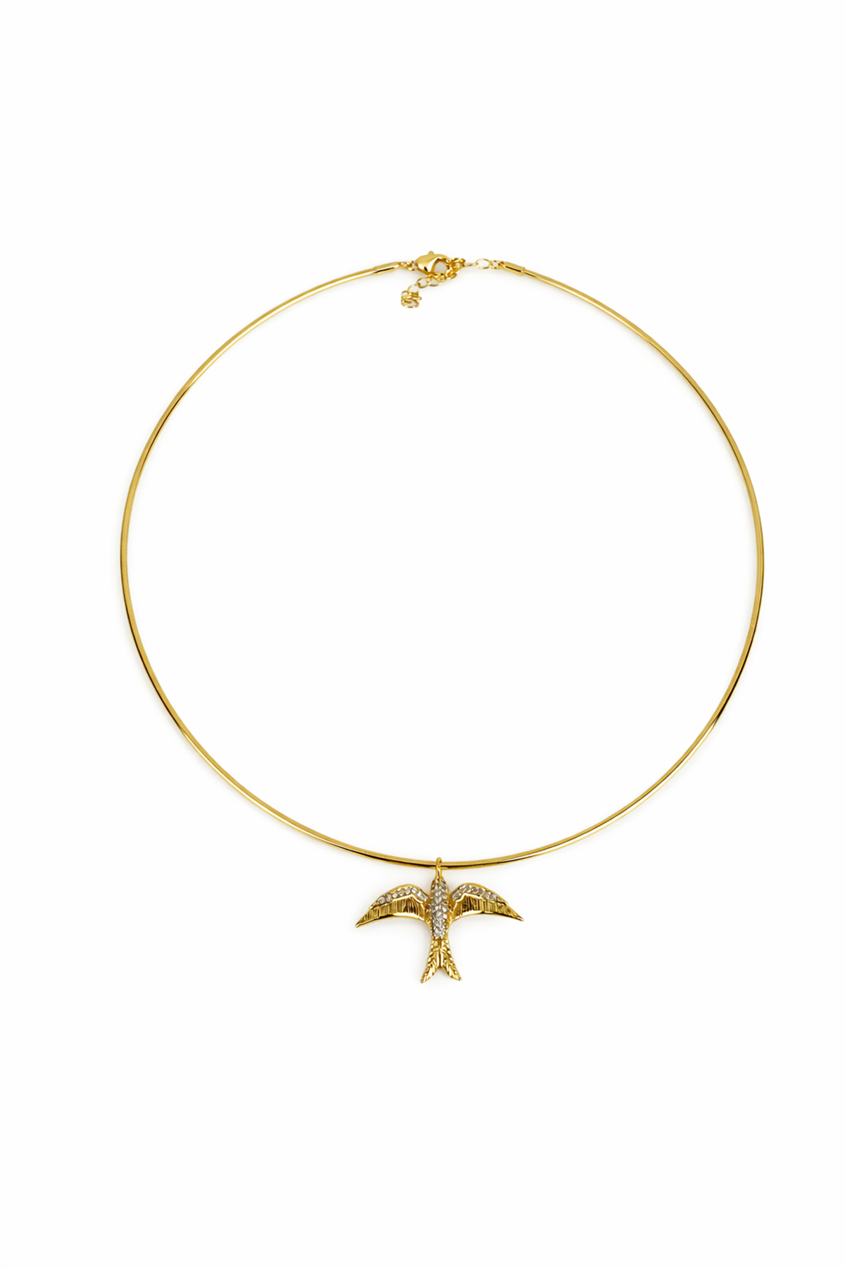 Kuş Figürlü Taş Detaylı Choker Kolye 