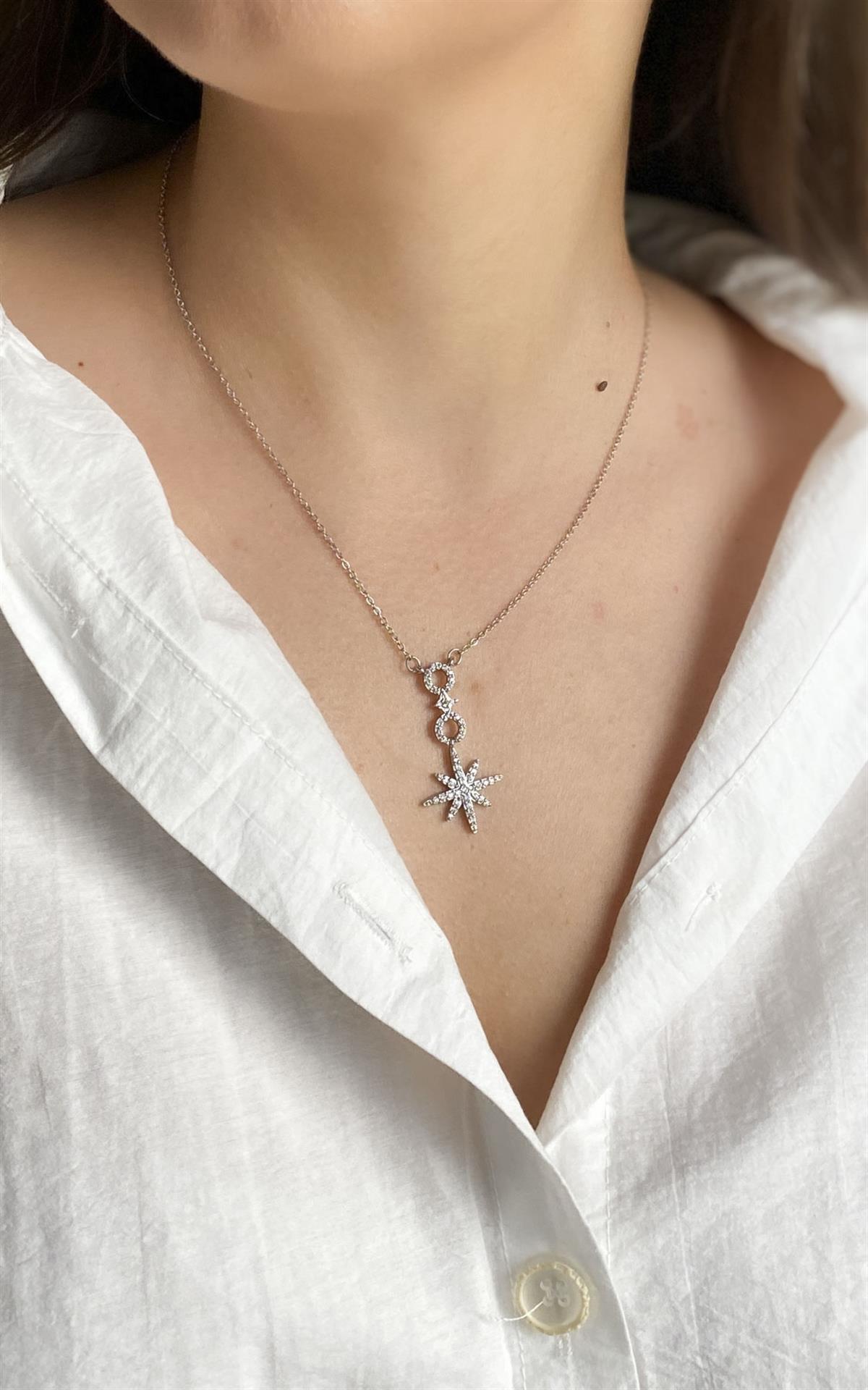 Kuzey Yıldız Figürlü Gümüş Çelik Kolye