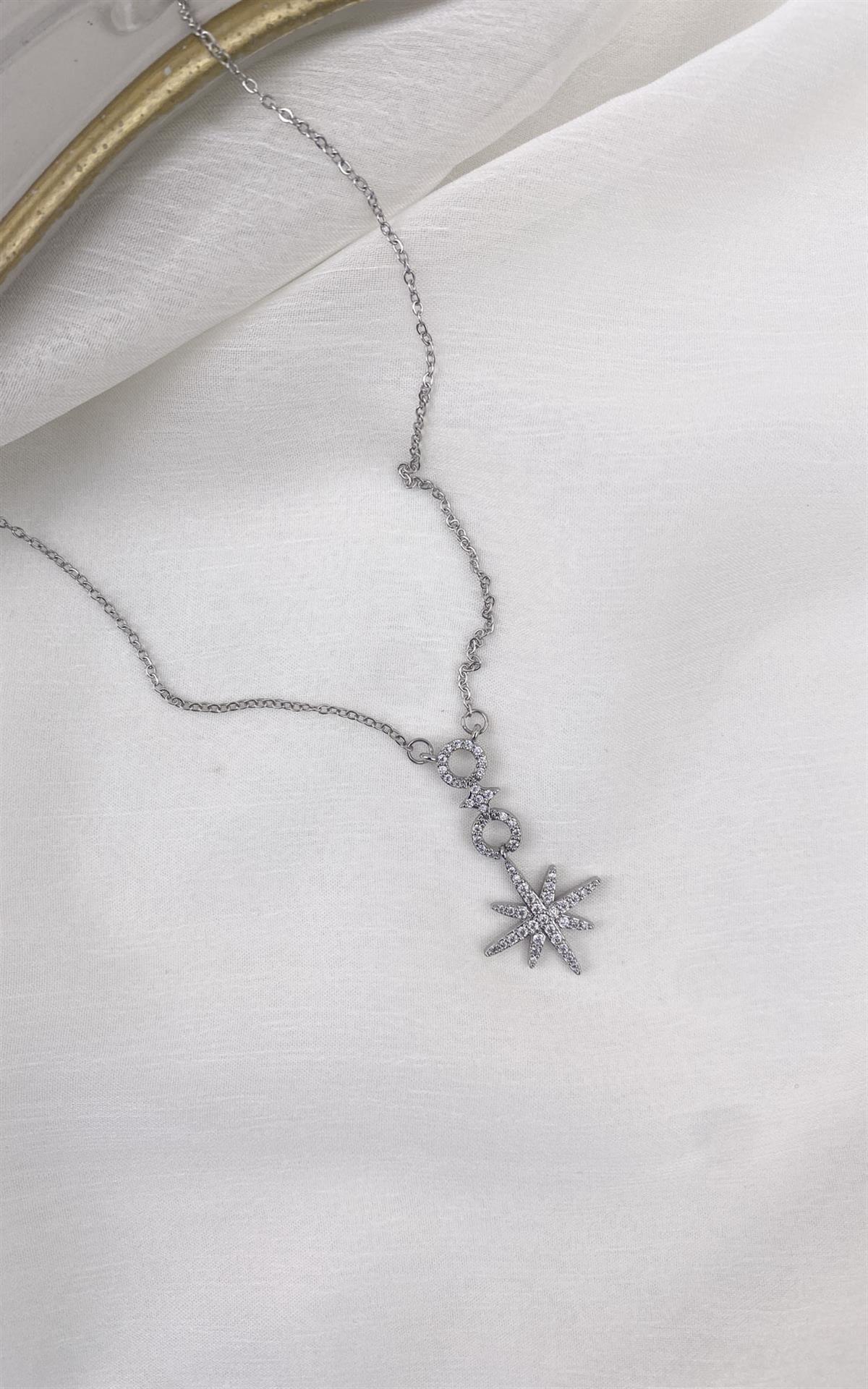 Kuzey Yıldız Figürlü Gümüş Çelik Kolye