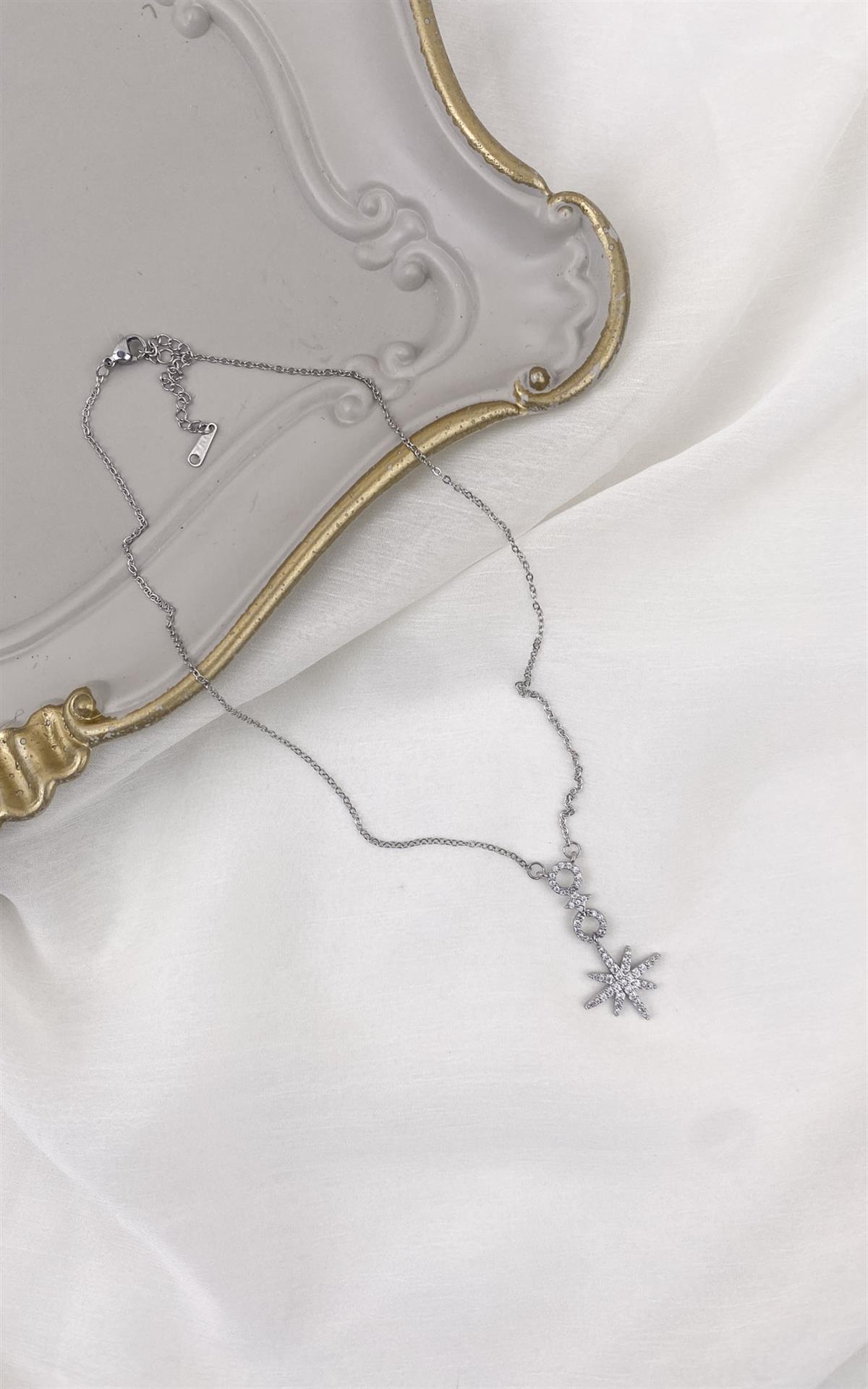 Kuzey Yıldız Figürlü Gümüş Çelik Kolye