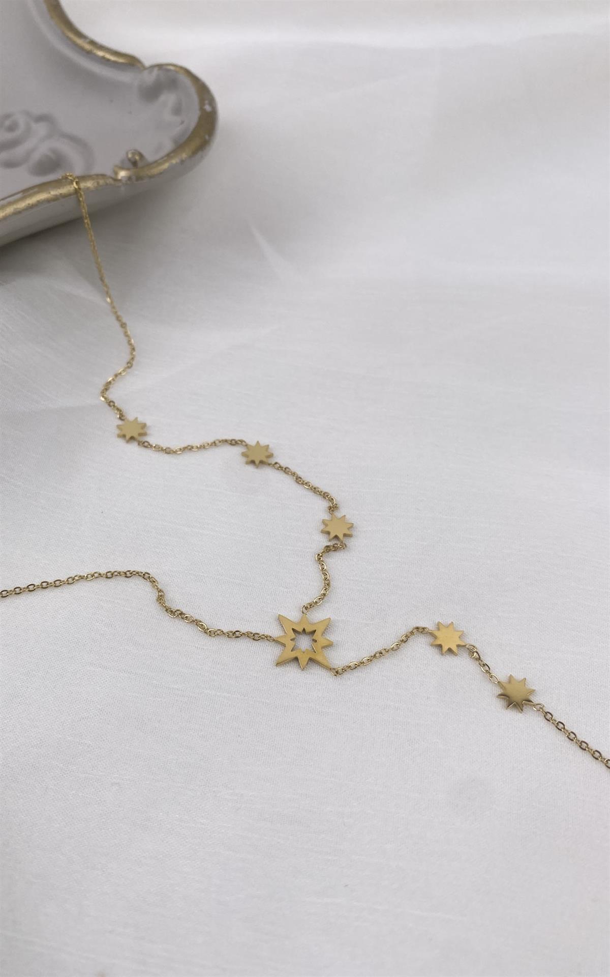 Kuzey Yıldızı Figürlü Gold Çelik Y Kolye