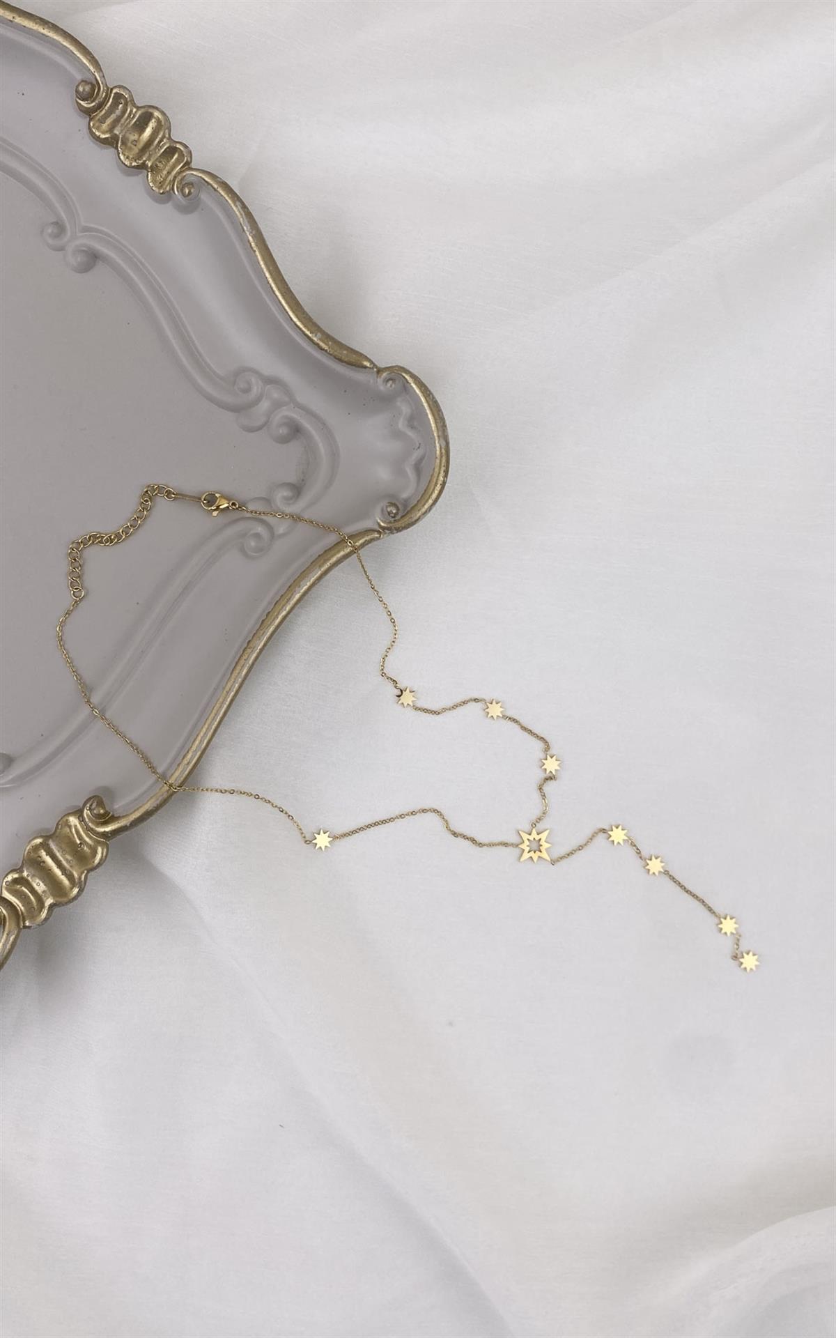 Kuzey Yıldızı Figürlü Gold Çelik Y Kolye